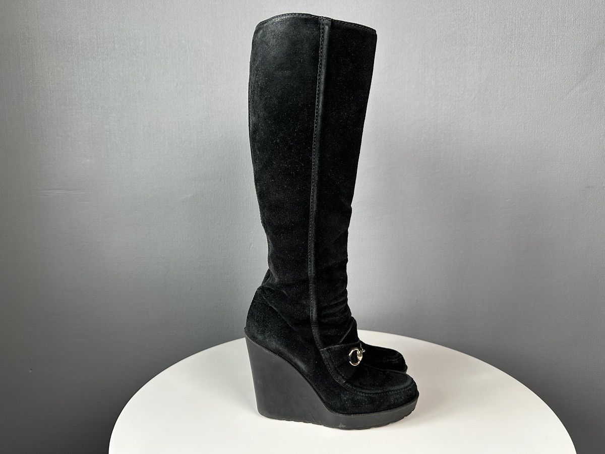 Gucci GUCCI Black Suede Horsebit Wedge Tall Boots Knee High EU 39 Size US 9 / IT 39 - 4 Thumbnail