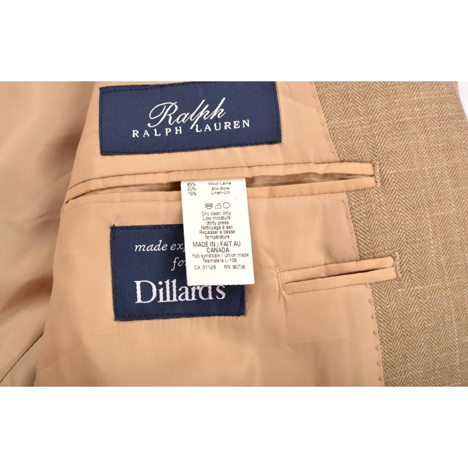 Ralph Lauren Ralph Lauren Blazer Wool Blend Herringbone Beige 44R Men Canada Made in Canada Size 44R Wool Blend Herringbone Blazer Mens Size 44R - 7 Thumbnail
