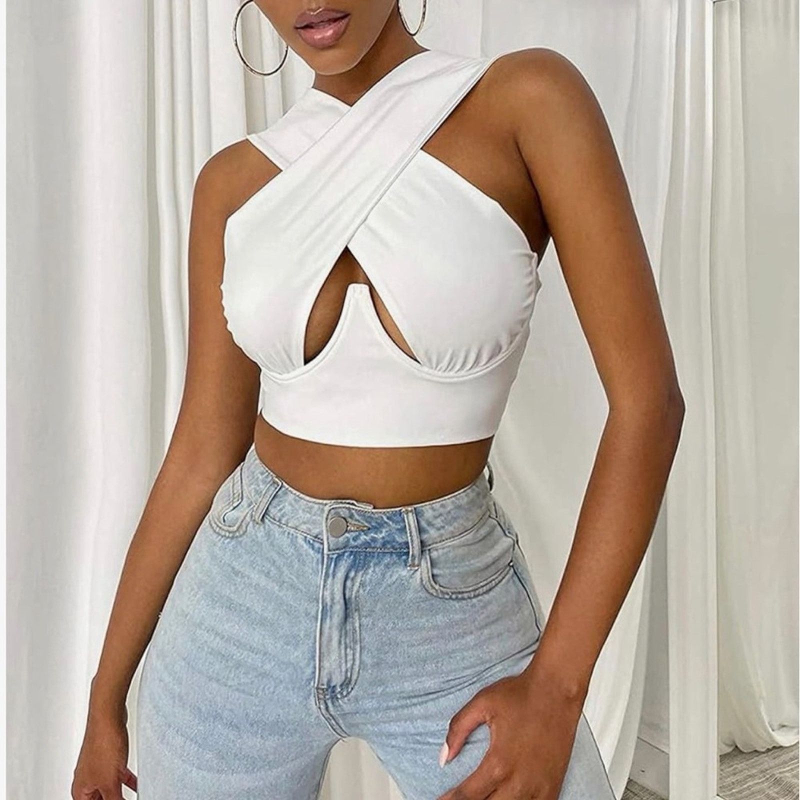 Other New Y2K White Cross-Front Crop Top size S Size S / US 4 / IT 40 - 2 Thumbnail