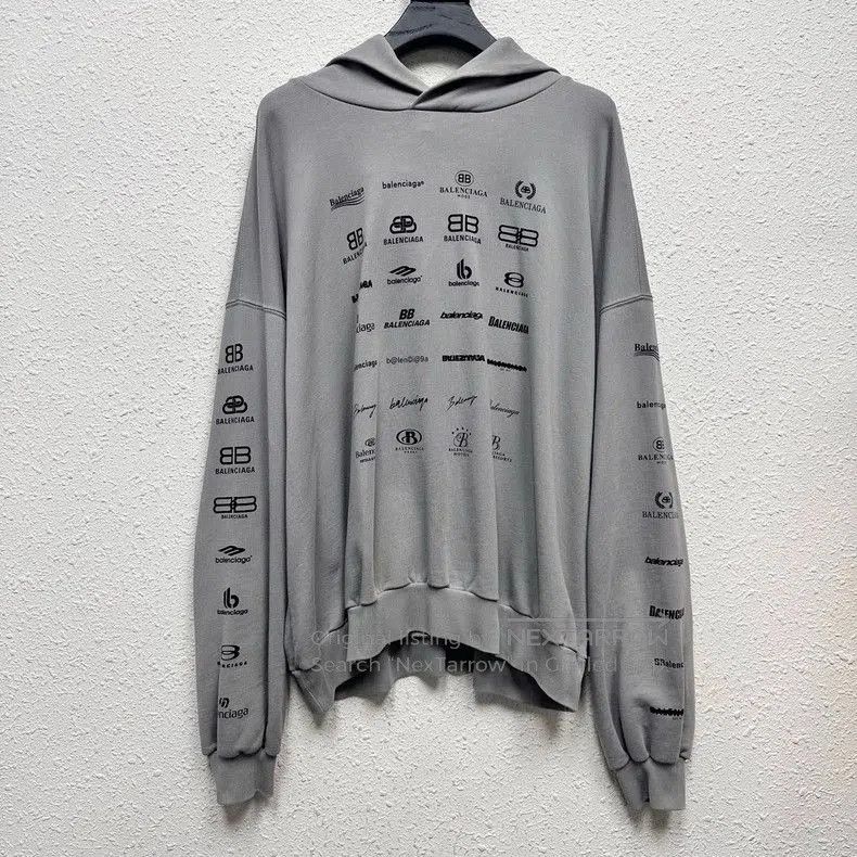 Balenciaga Balenciaga Logo Print Distressed Gray Hoodie. Size US L / EU 52-54 / 3 - 1 Thumbnail