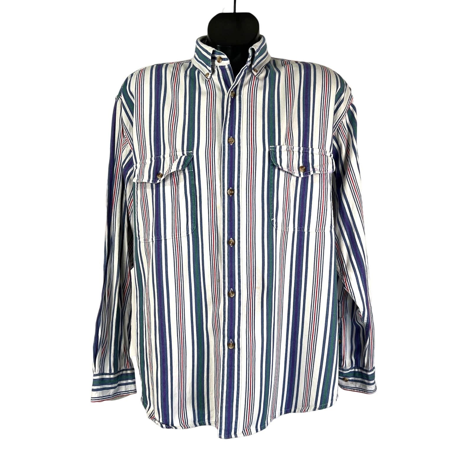 Eddie Bauer Vintage 80s Eddie Bauer Stripe Shirt Cotton Button Down Size US L / EU 52-54 / 3 - 1 Thumbnail
