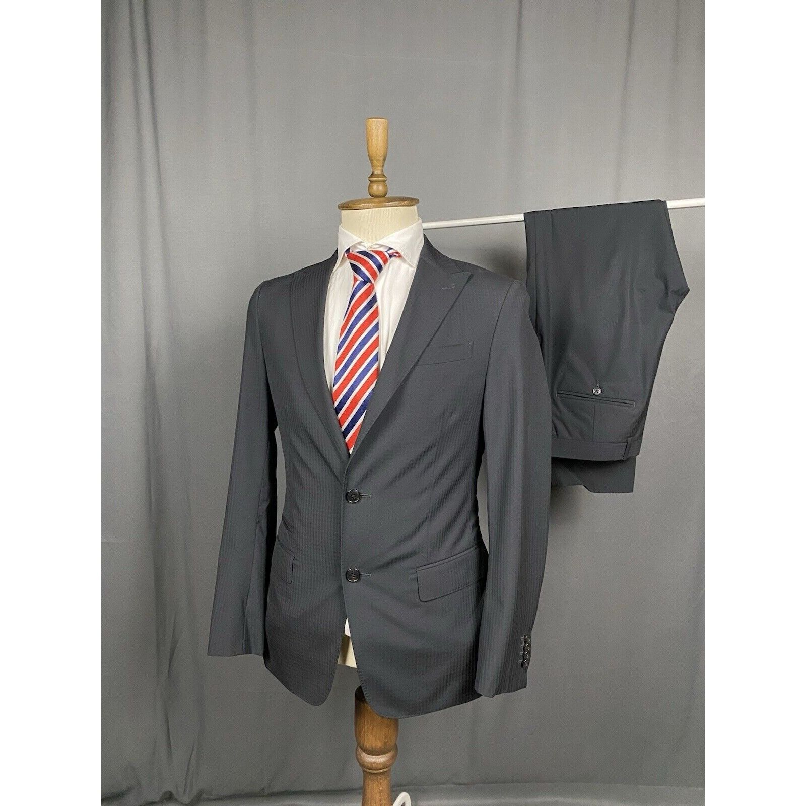Z Zegna Zegna Men's Black Wool 2 Piece Slim Fit Suit Size 46 Size 46R - 4 Thumbnail