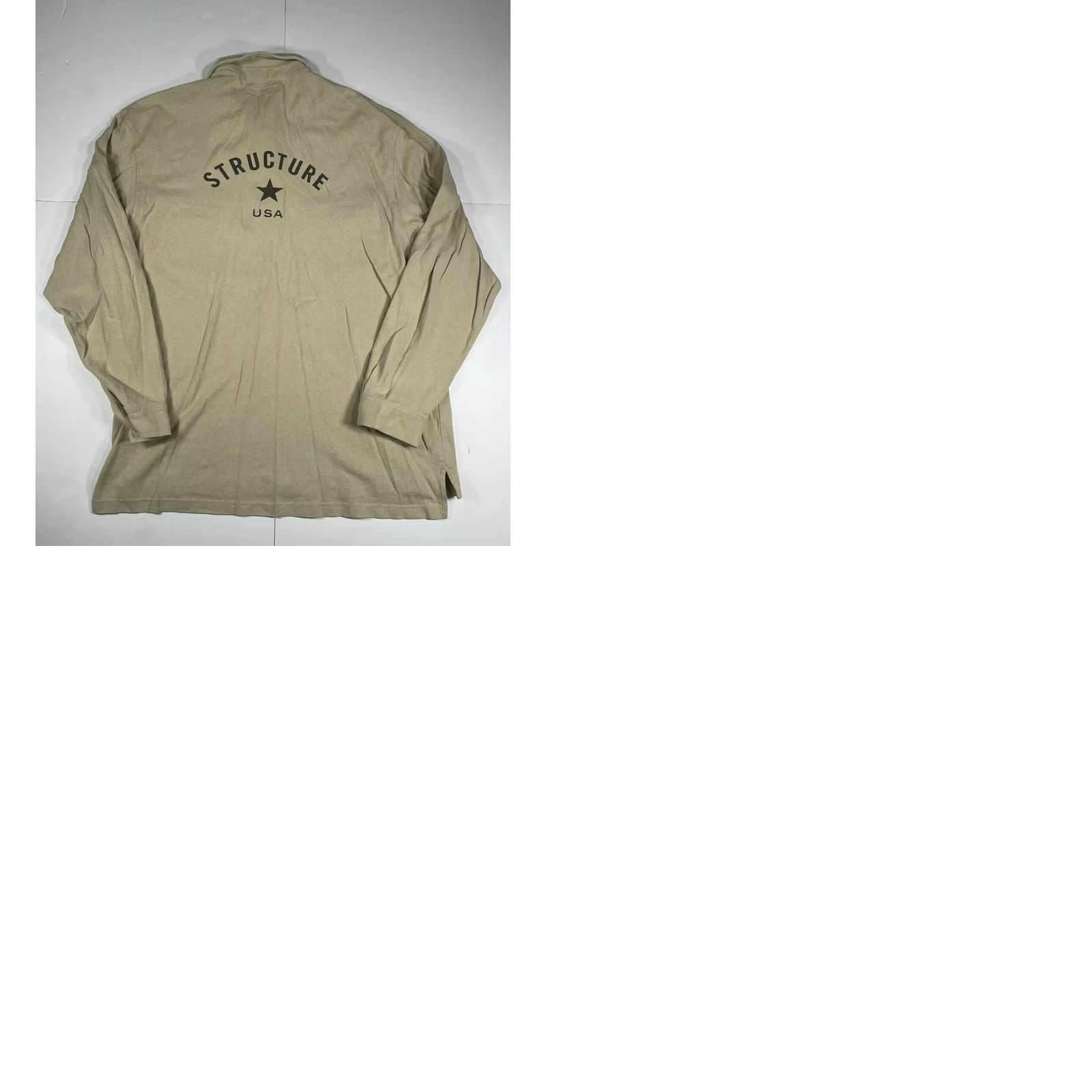Vintage Structure Mens Long Sleeve Polo Shirt L Beige Collared Button 100% Cotton Size US L / EU 52-54 / 3 - 9 Thumbnail