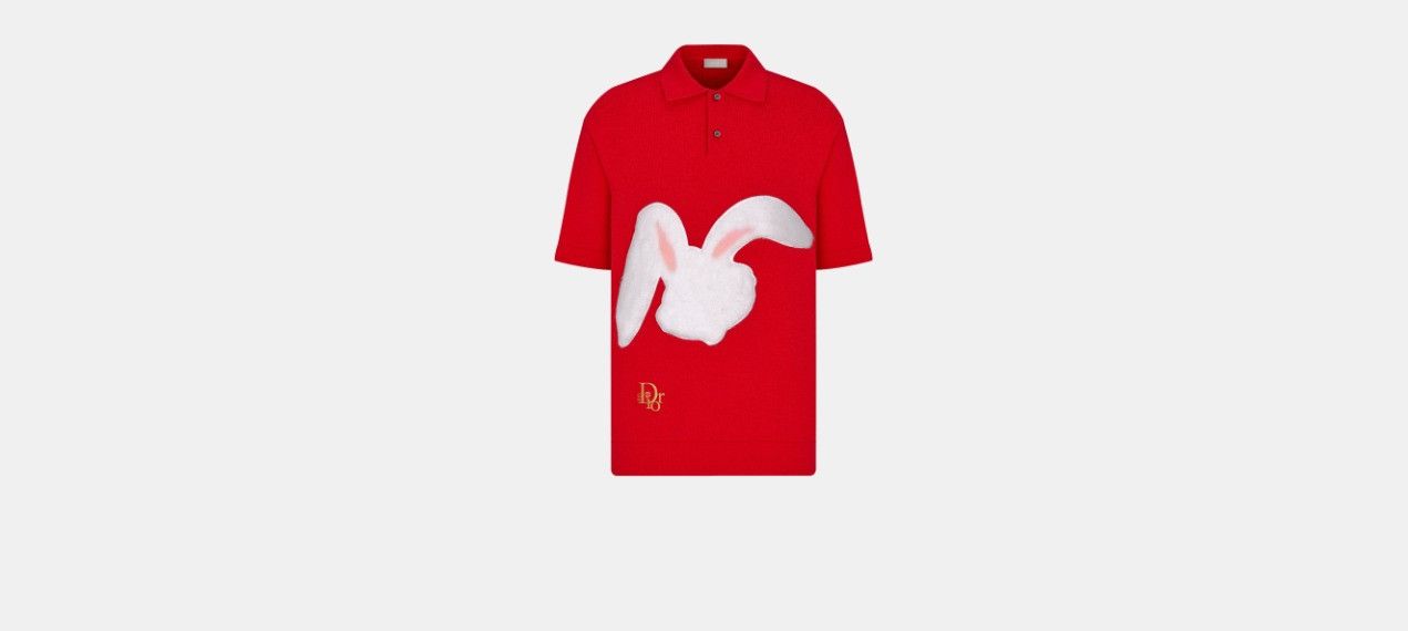 image of Dior x Erl O1W1Db10424 Polo Shirt In White/red, Men's (Size Large)