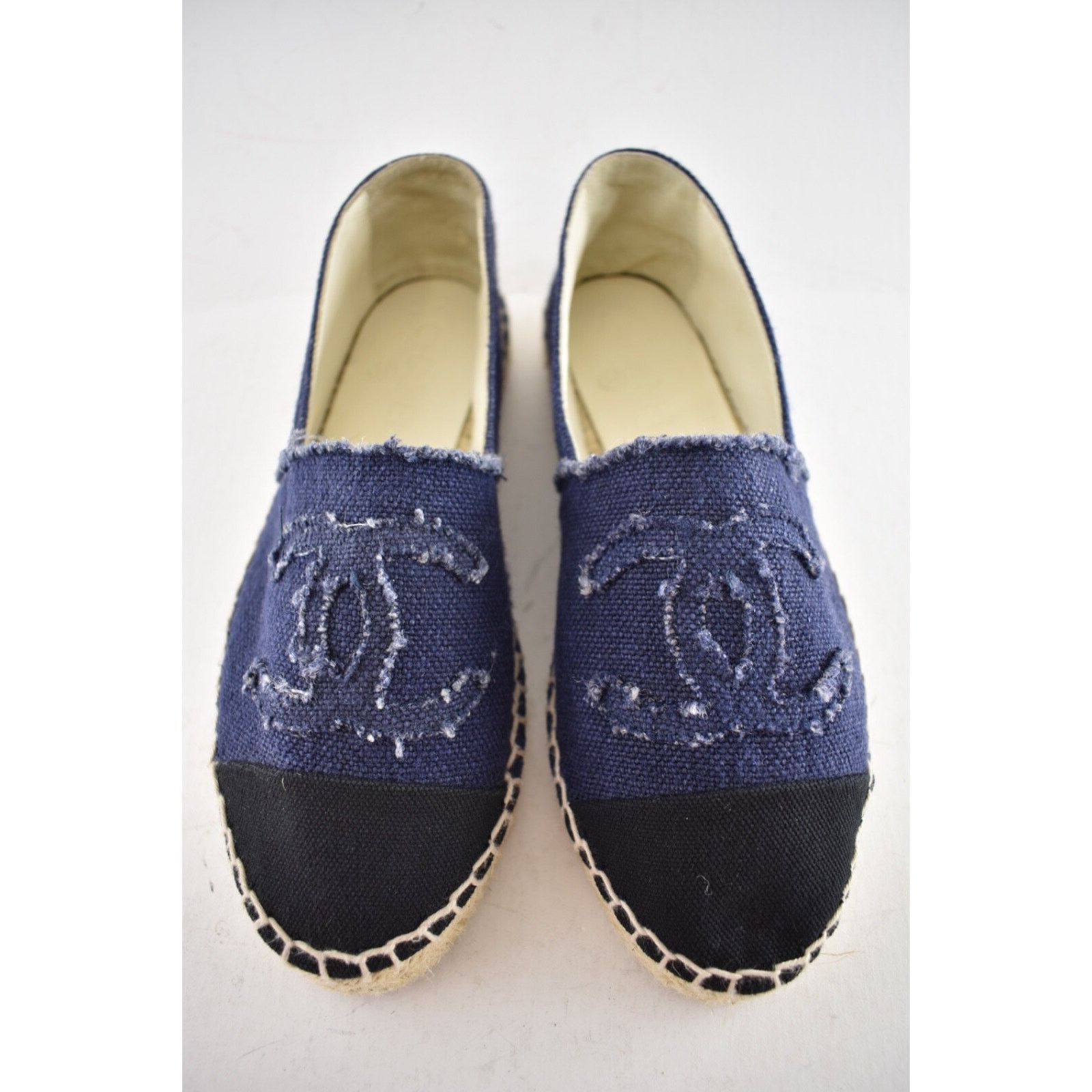 Chanel Chanel REV Blue Black Linen Canvas CC Logo Double Sole Size US 7 / IT 37 - 6 Thumbnail