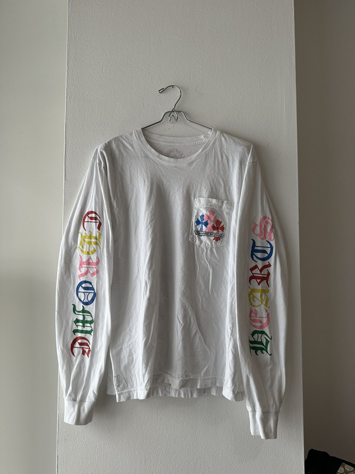 image of Chrome Hearts Multicolor Flooded Cross Longsleeve Tee in White, Men's (Size Large)