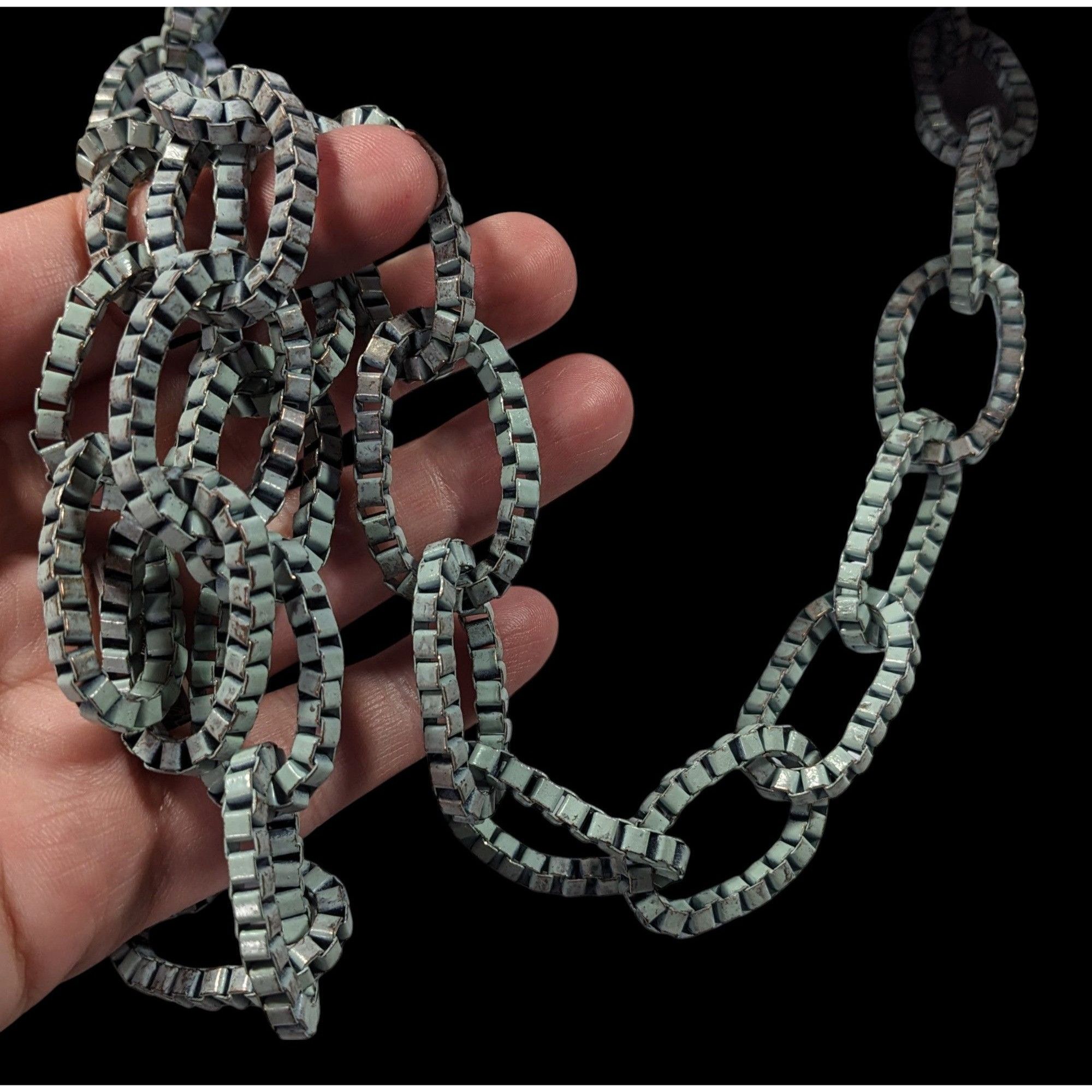 Other Chunky Vintage Light Blue Painted Box Chain Ring Necklace Size ONE SIZE - 6 Thumbnail