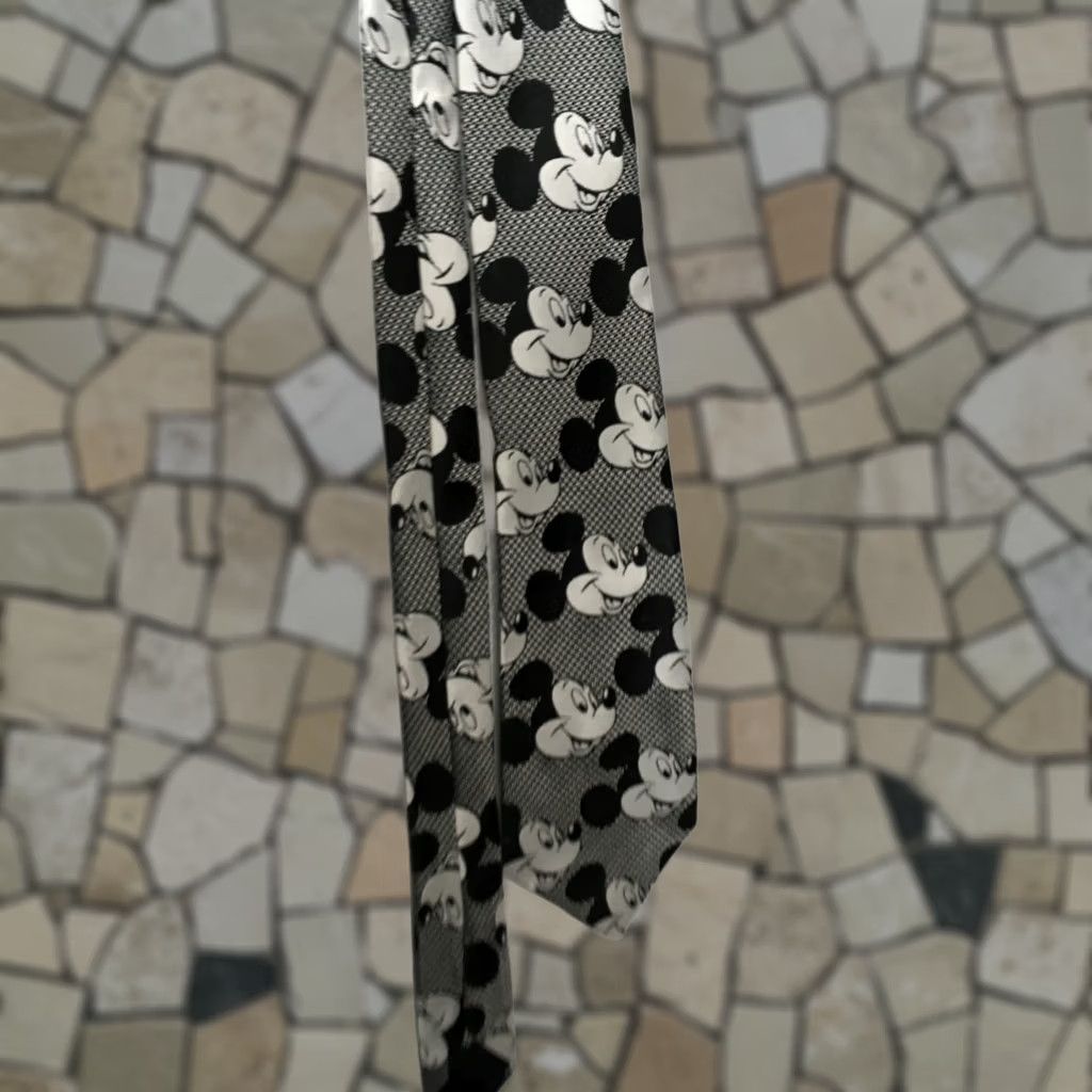 Vintage Disney Mickey Mouse Tie black white polysilk 3.5 Size ONE SIZE - 1 Thumbnail