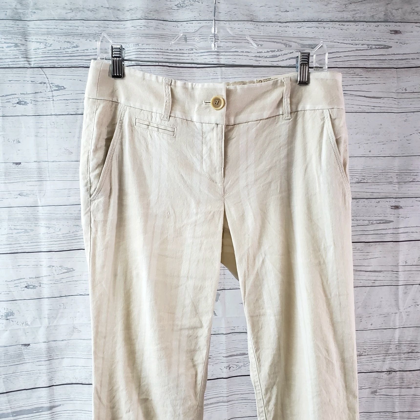 Ann Taylor VINTAGE? No — Ann Taylor LOFT Women Marisa Skinny Pants 2 Beige Striped Linen Blend Pants Womens Size 26" / US 2 / IT 38 - 2 Thumbnail