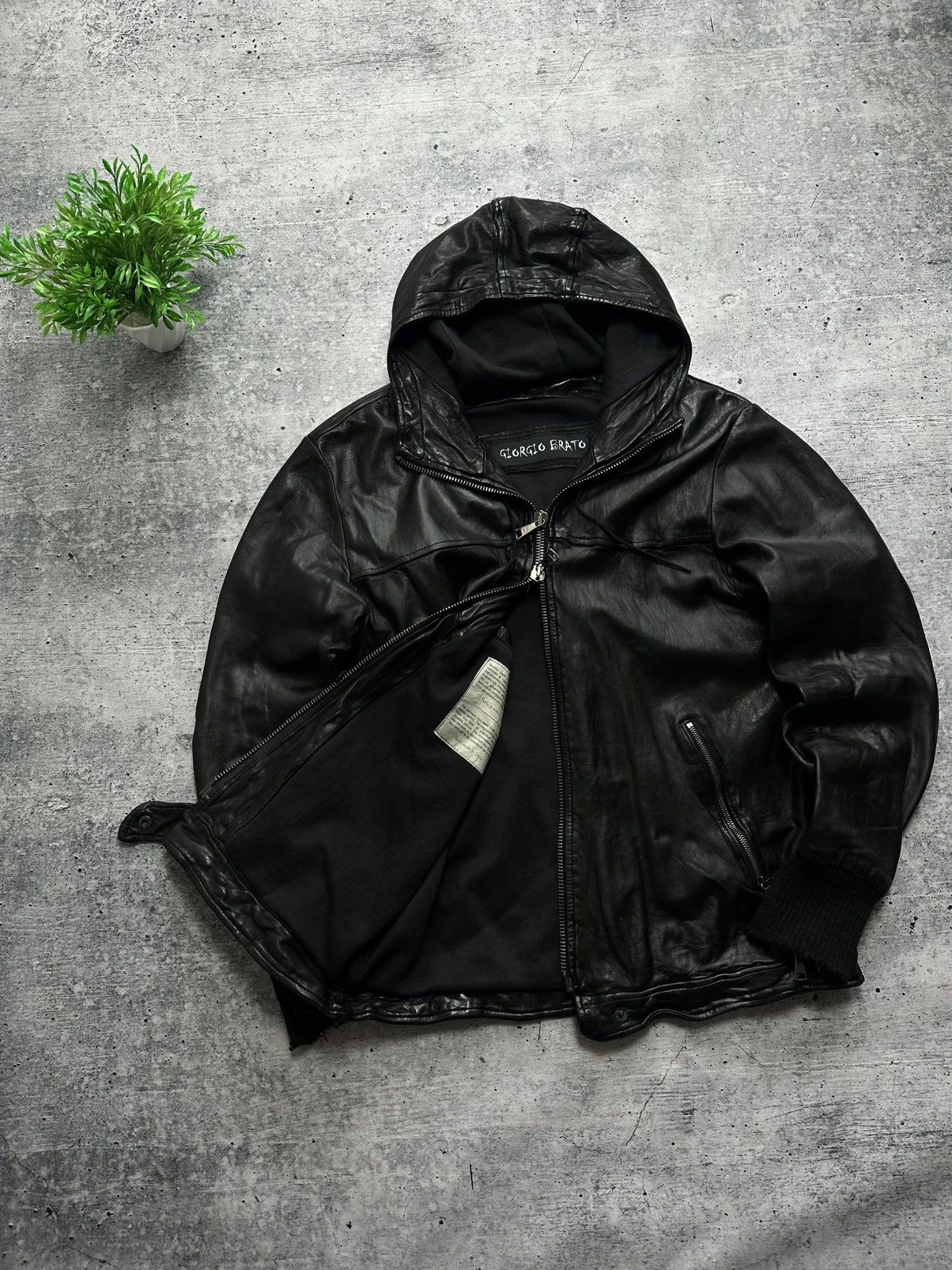 ジャケット・アウター Giorgio Brato leather jacket archive Giorgio Brato Archive Distressed Hooded Leather Jacket