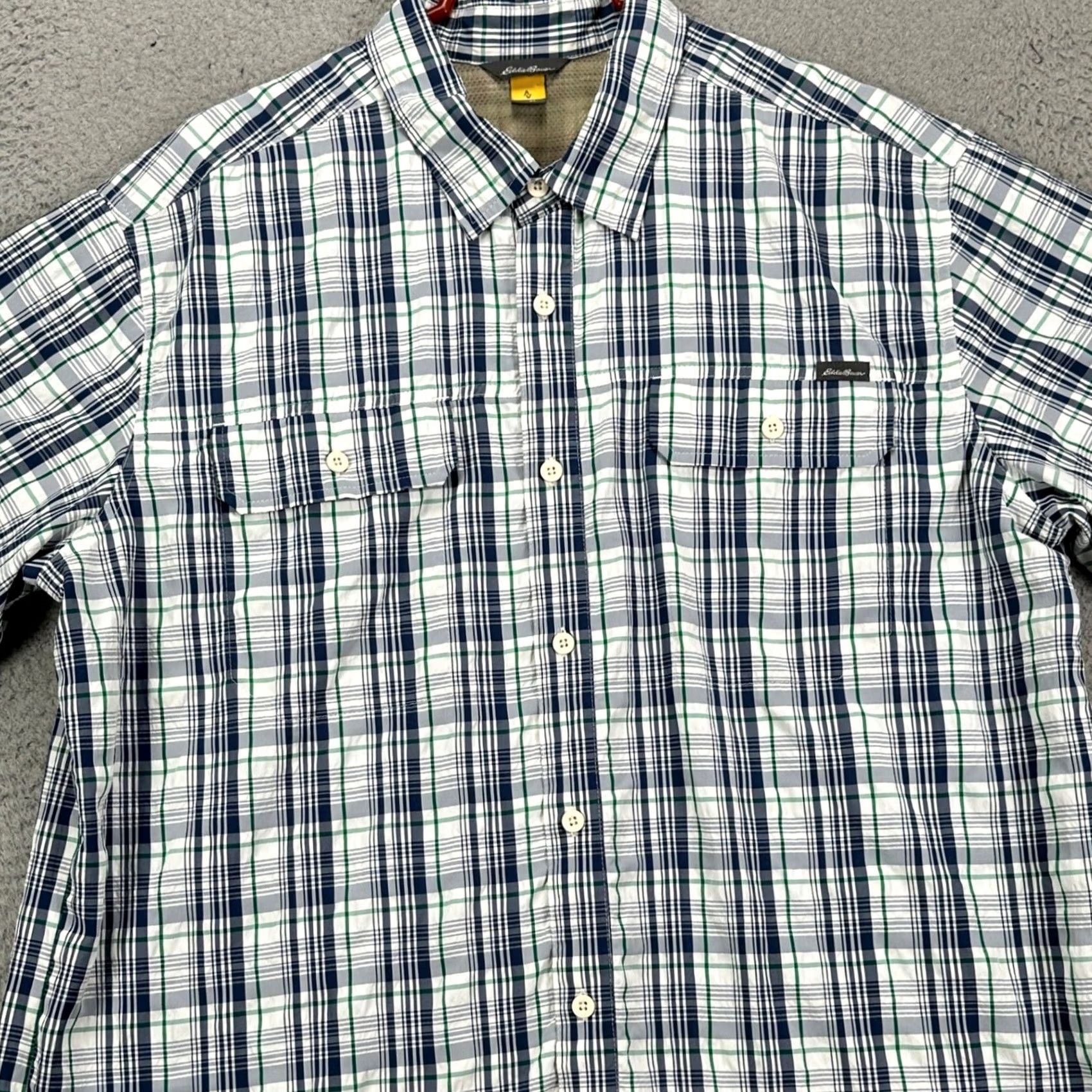 Eddie Bauer VINTAGE? Eddie Bauer Travex Mens Seersucker Shirt XL Blue Green Plaid Button Up Pocket Size US XL / EU 56 / 4 - 2 Thumbnail