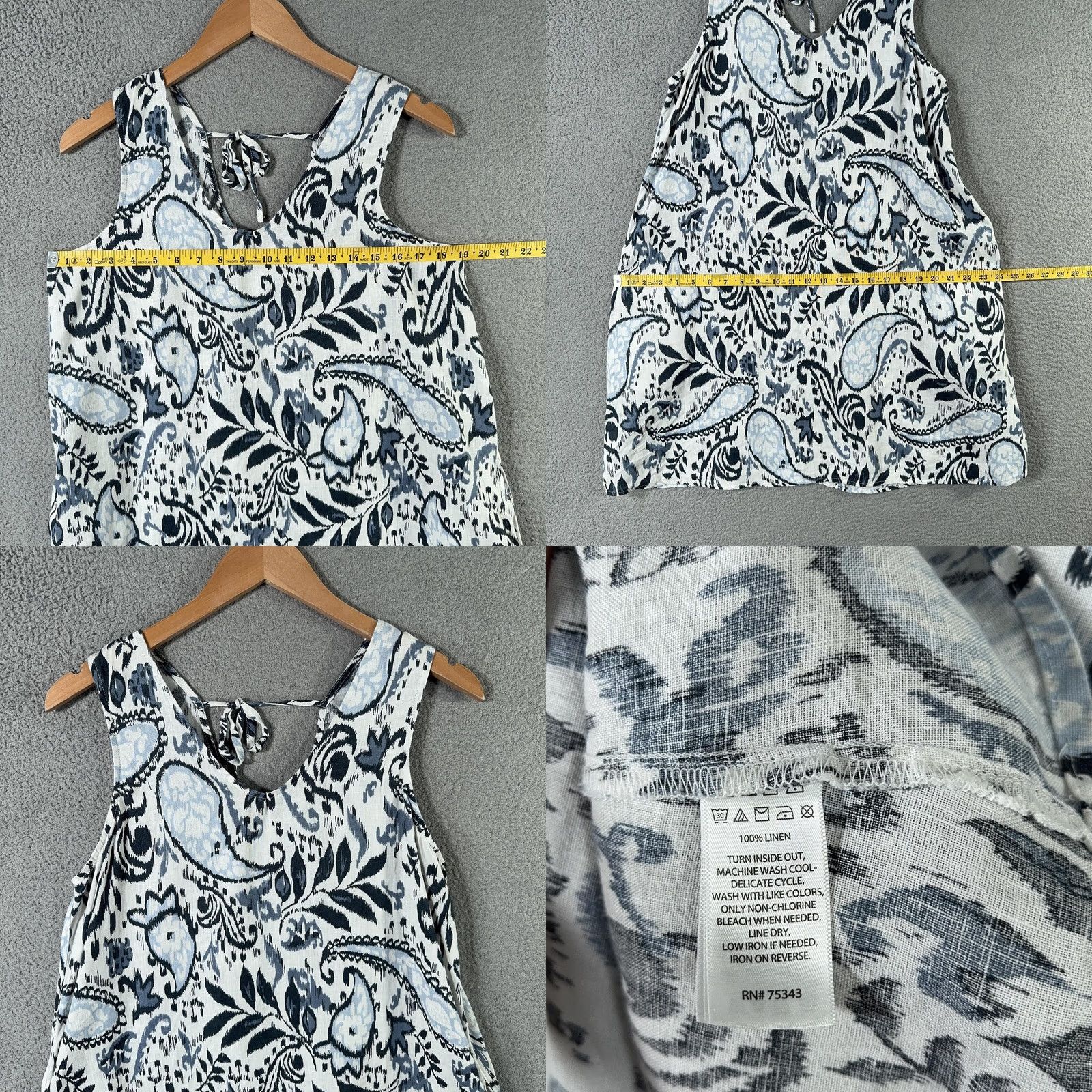 Lucky Brand Lucky Brand Linen Dress Womens Small Navy White Paisley Floral Sleeveless Pockets Tie Back Scoop Neck Size S / US 4 / IT 40 - 8 Thumbnail
