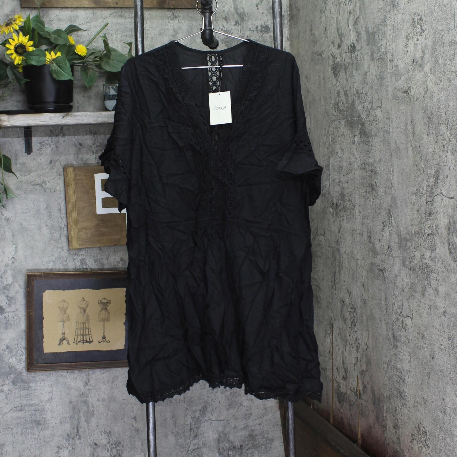 Other Raviya Size Lace-inset Mini Cover Up Dress 76399x Black 1x Size ONE SIZE - 1 Thumbnail