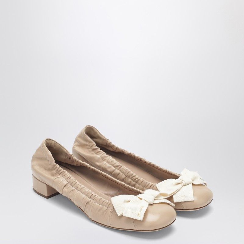 Prada Sand-Colored Ballerina Flats With Maxi Bow