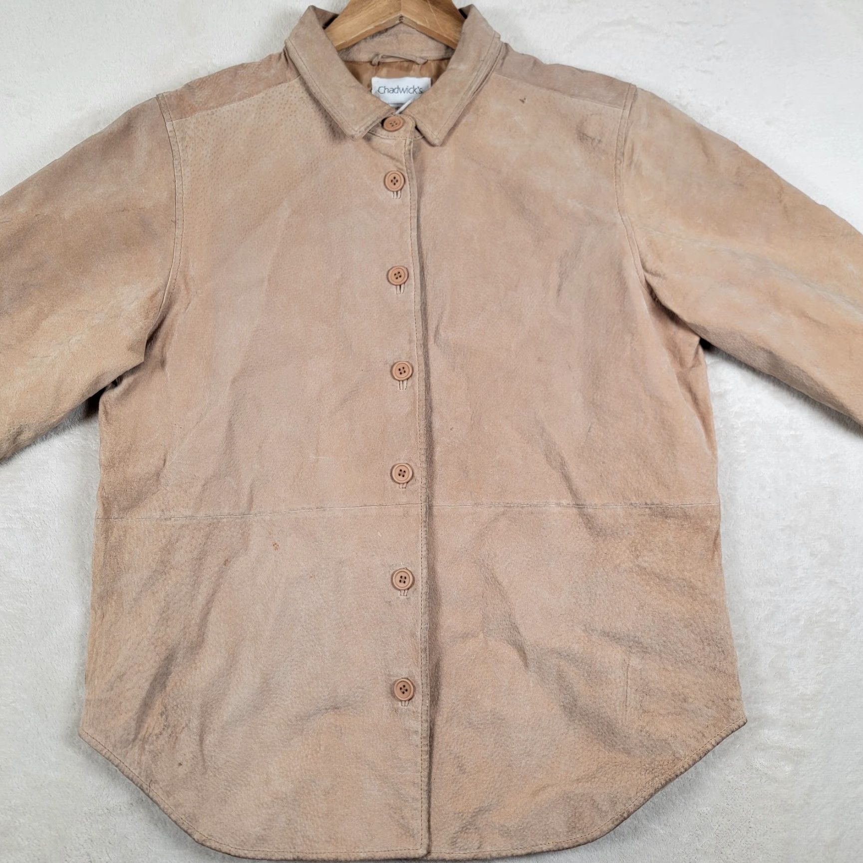 Camel VINTAGE Chadwick’s Coat Women's M Camel Brown Leather Short Button Jacket Size M / US 6-8 / IT 42-44 - 2 Thumbnail