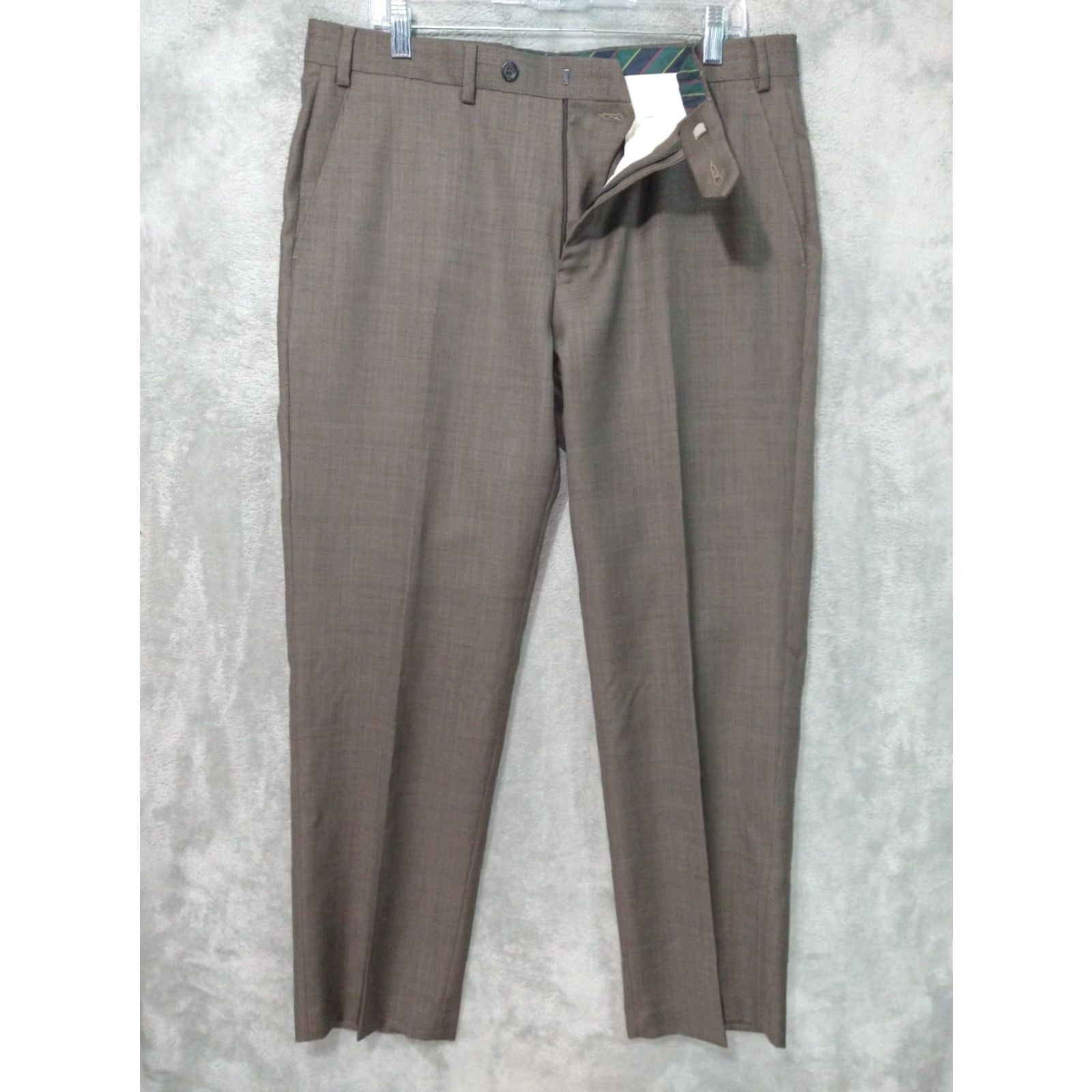 Chaps Chaps Pants Mens 36x30 Brown Wool Dress Tapered Leg Flat Front Trouser Preppy Shirt? Size US 36 / EU 52 - 2 Thumbnail