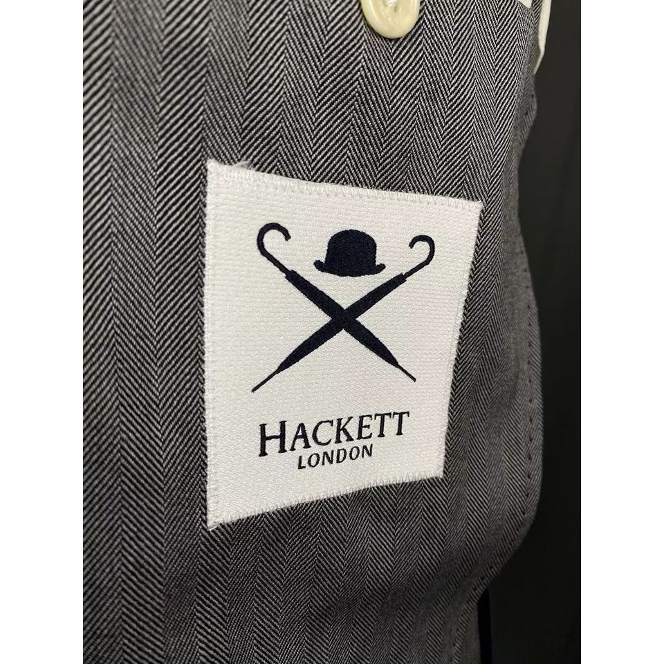 Hackett × Loro Piana Hackett ing Loro Piana Gray Herringbone Wool Blazer Sportcoa Size 38R - 9 Thumbnail