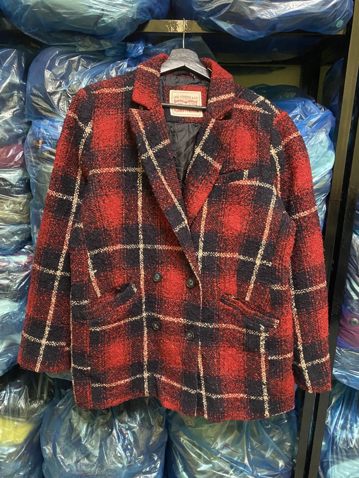 Levi's VINTAGE Y2K LEVIS DOUBLE BREASTED RED CHECKER COAT Size US M / EU 48-50 / 2 - 1 Thumbnail