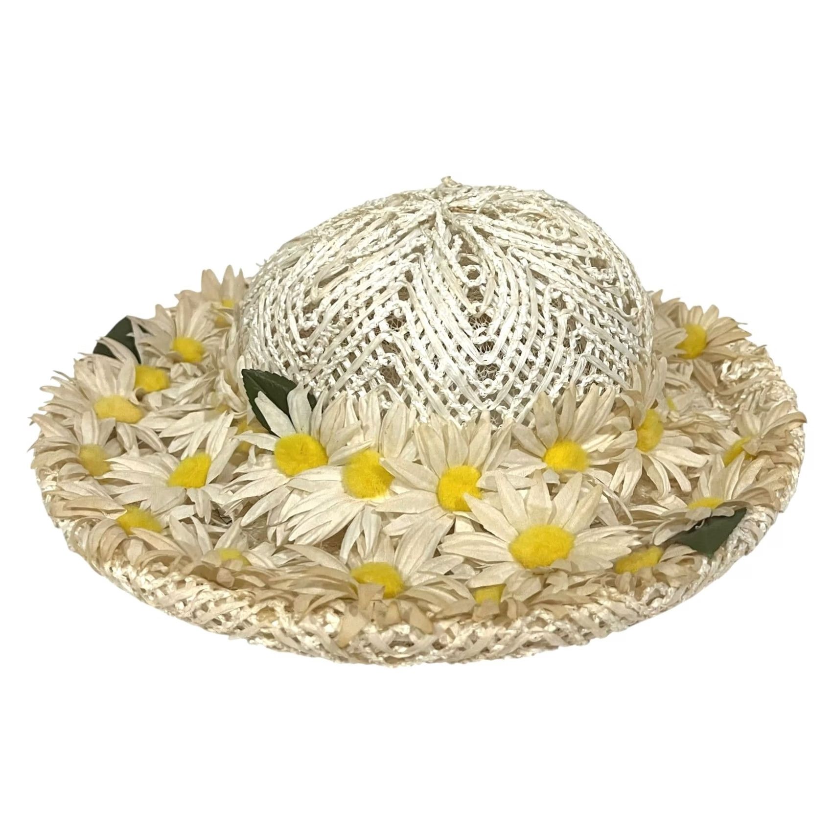 Vintage VINTAGE Adele Claire Hat Women’s Daisies Wide Brim 3D Flowers White Yellow One Size Spring Summer Party/Cocktail Womens Size ONE SIZE - 4 Thumbnail