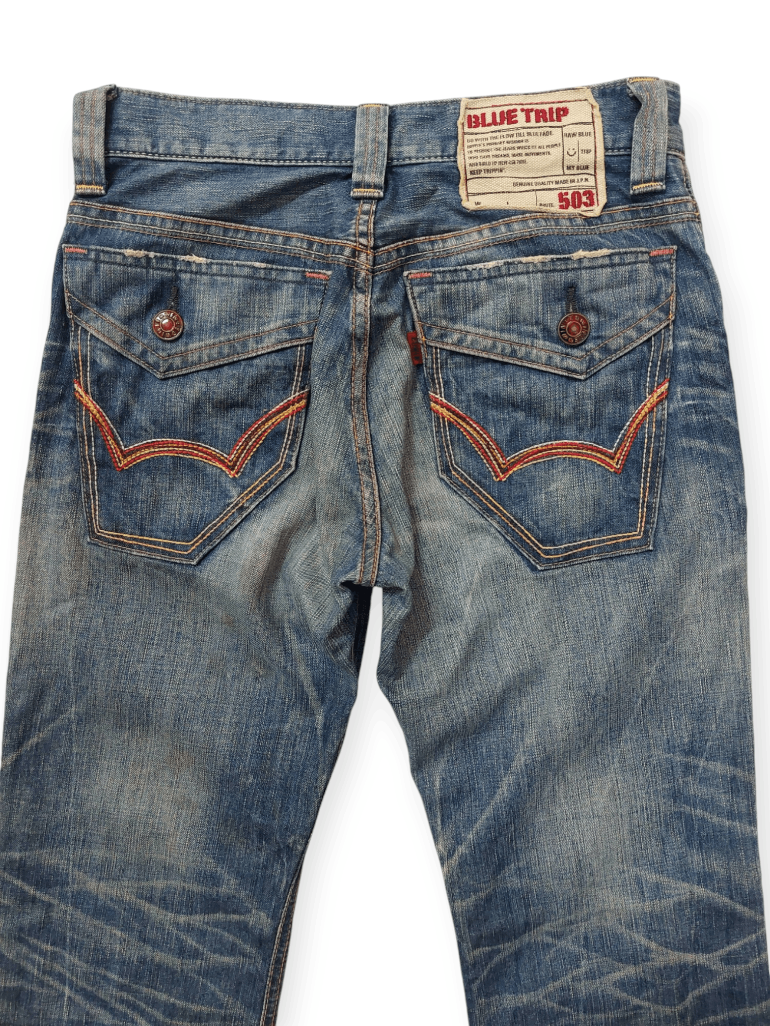 Edwin 💥Flare Vintage Edwin 503 Blue Trip Jeans Denim Size US 30 / EU 46 - 13 Thumbnail