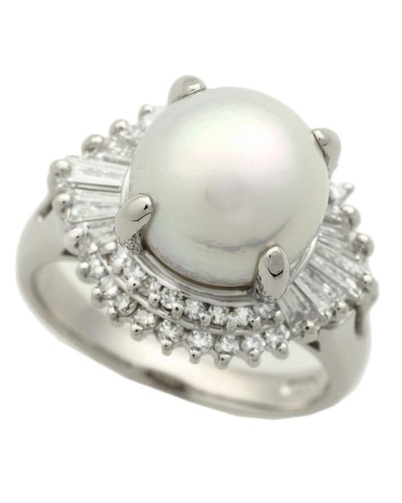 image of Stunning Platinum Pearl Ring - Silver Jewelry, Women's
