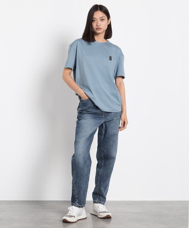 Brunello Cucinelli o1y0825 Crewneck Short Sleeves T-Shirt in Slate Blue Size 4XL / US 24-26 - 5 Thumbnail