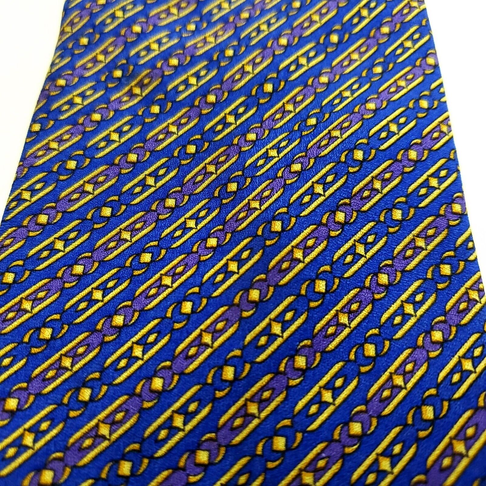 Versace Gianni Versace Blue Print Geometric Short Silk Tie Size ONE SIZE - 2 Thumbnail
