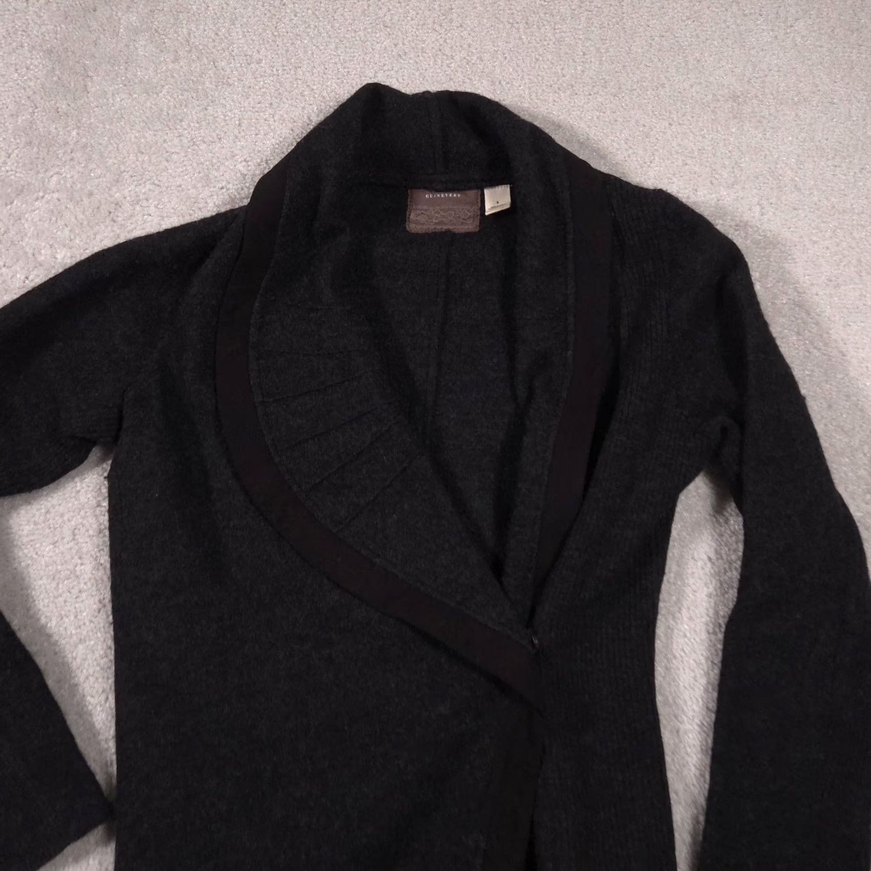Vintage Guinevere Cardigan Sweater Womens S Gray Open Front Pleated Knit Collar Knit Style Tight-Knit V-Neck Casual Winter Size S / US 4 / IT 40 - 3 Thumbnail