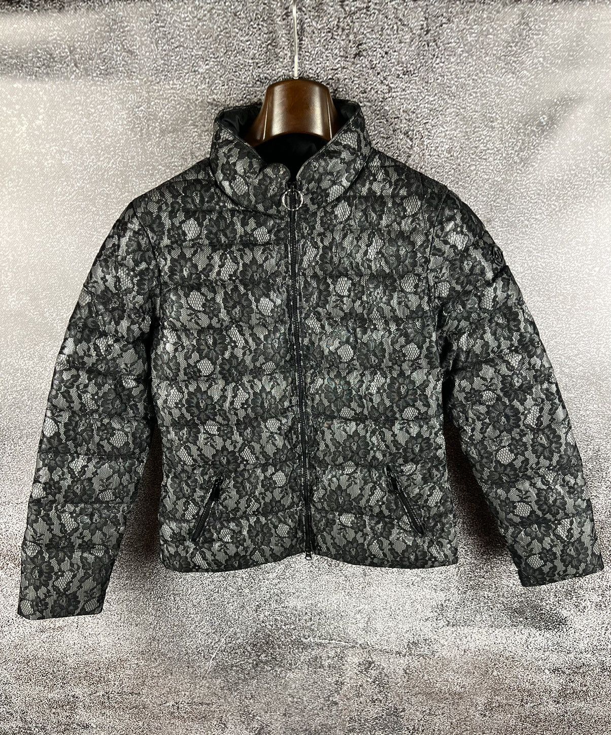 image of Armani Jeans Lace Puffer Women’S Jacket Lacy Y2K Floral in Black/Grey, Women's (Size Medium)