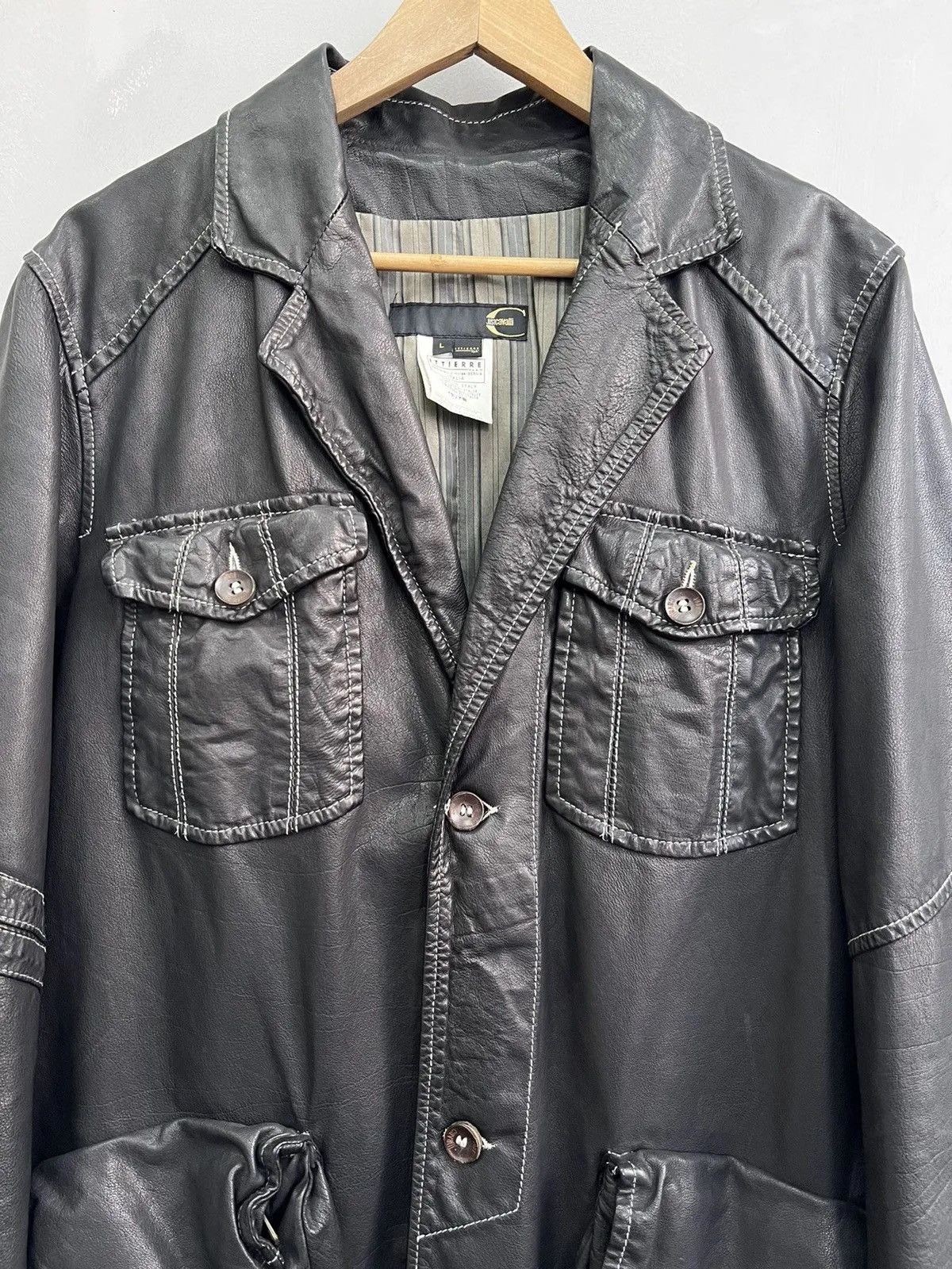 Roberto Cavalli Stitching Roberto Cavalli leather avant garde jacket blazer Size US L / EU 52-54 / 3 - 3 Thumbnail
