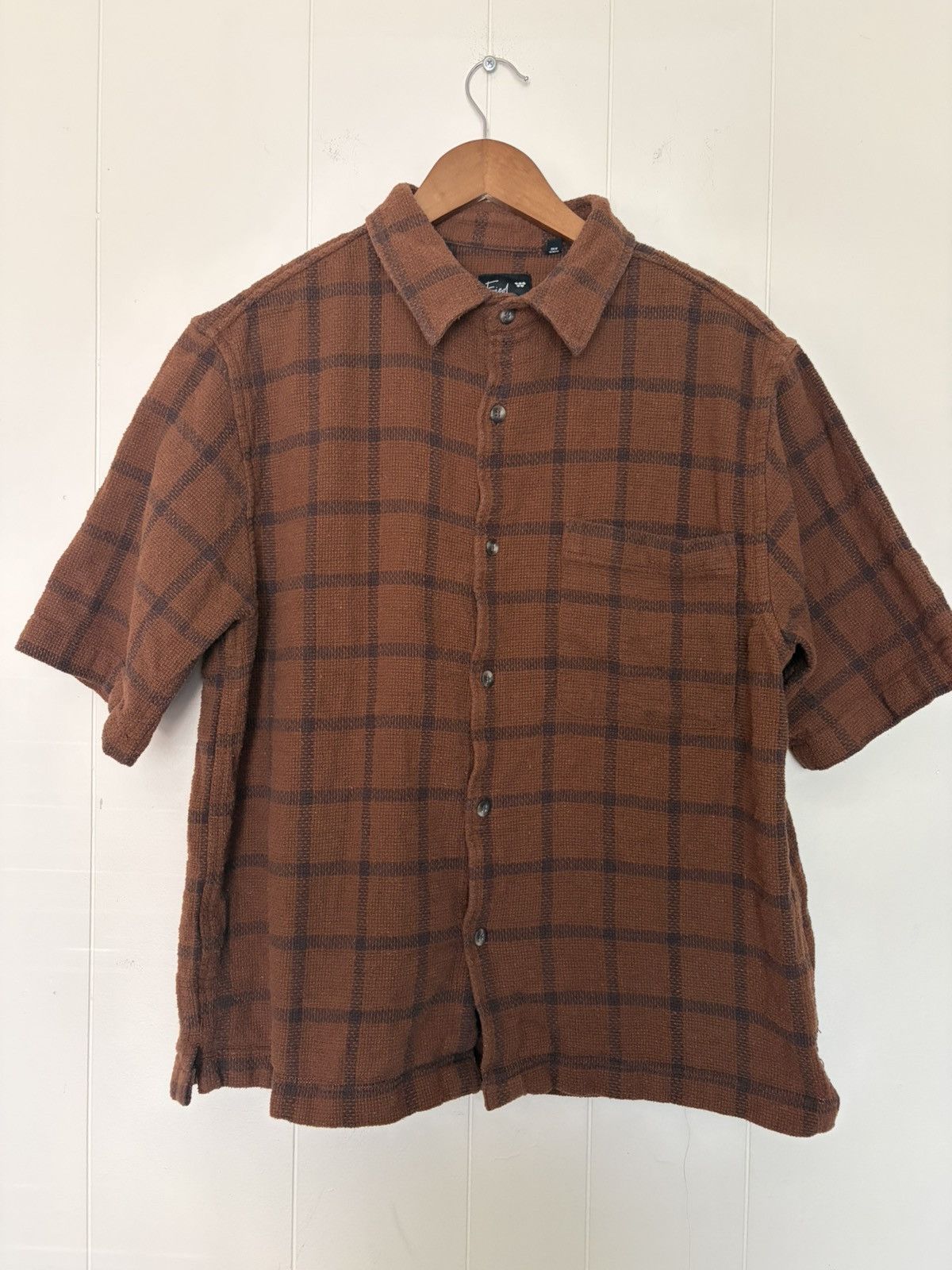Fried Waters brown plaid textile button up shirt