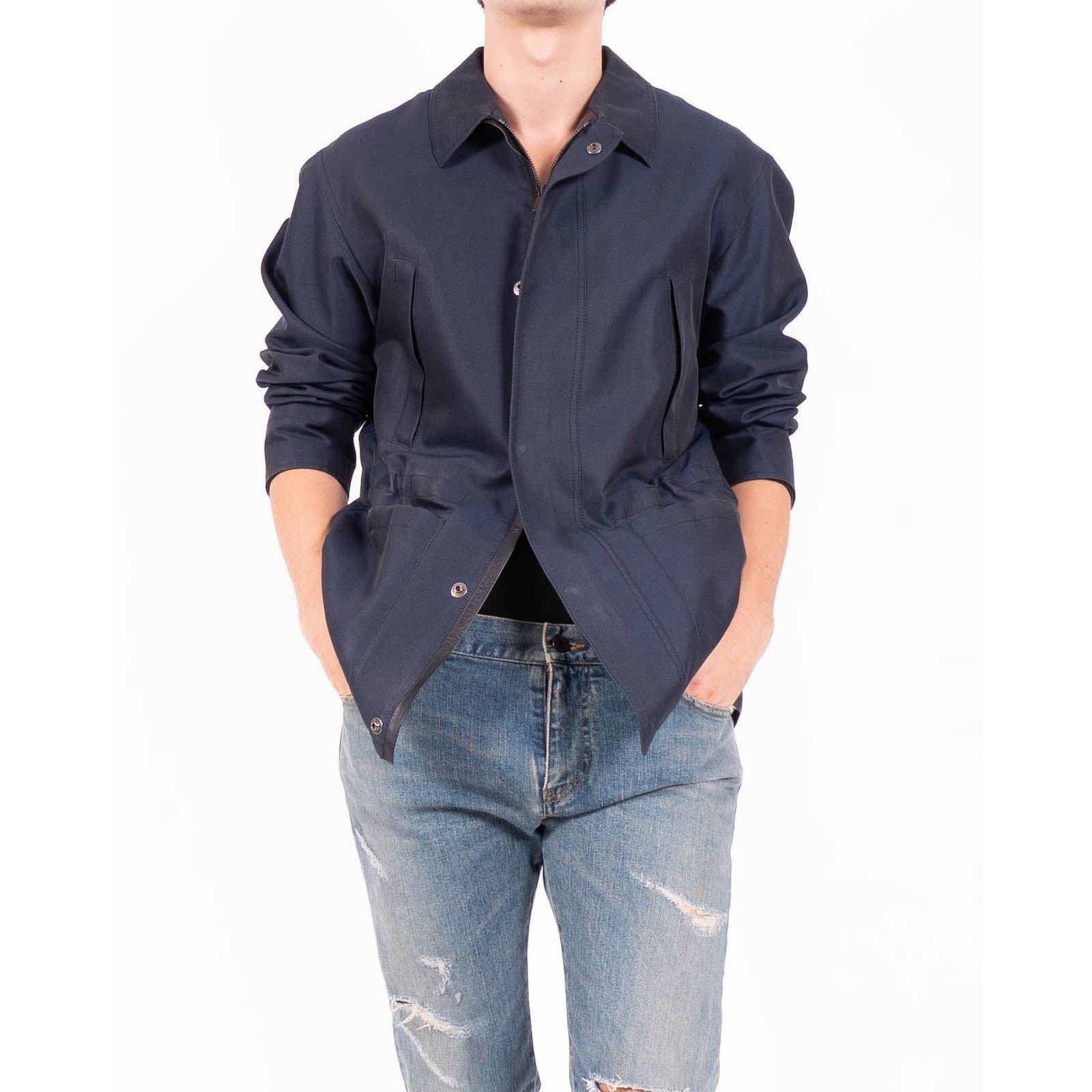 Berluti FW18 Oversized Military Jacket in Blue Silk Blend Size US L / EU 52-54 / 3 - 3 Thumbnail