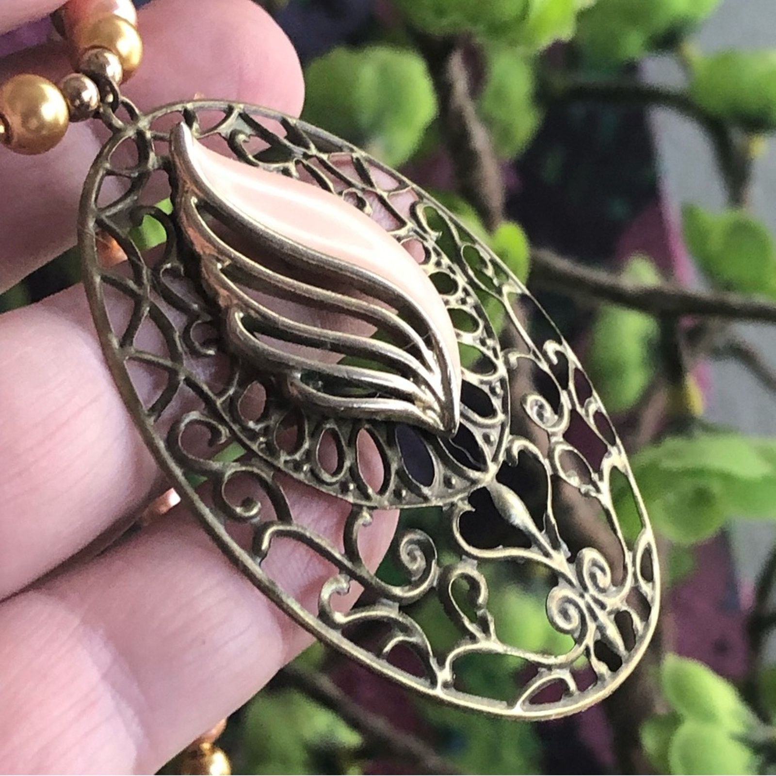 Handmade Handcrafted repurpose blush enamel filigree Pearl necklace Size ONE SIZE - 9 Thumbnail