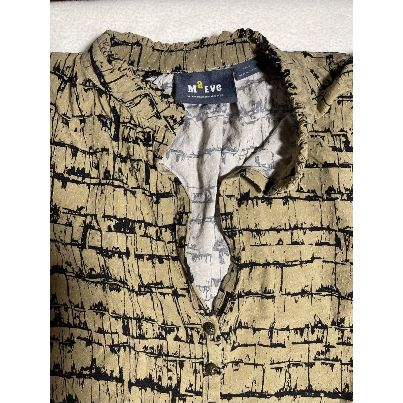 Anthropologie Maeve Anthropologie Tan Black Printed Blouse Top Size Small Size S / US 4 / IT 40 - 3 Thumbnail
