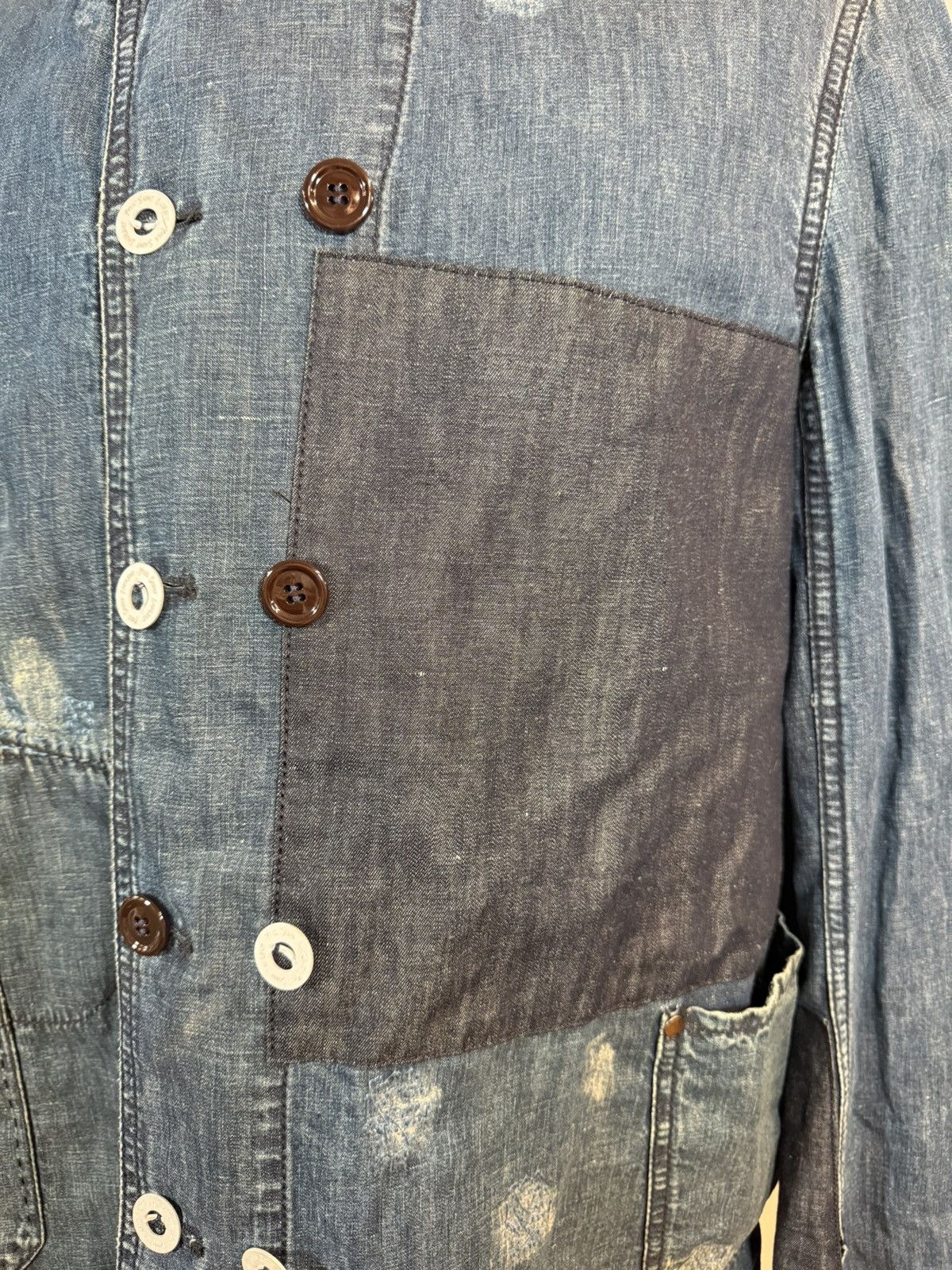 Yves Saint Laurent YSL SS2007 Cotton-Linen Denim Patchwork Chore Jacket - IT 54 Size US L / EU 52-54 / 3 - 5 Thumbnail
