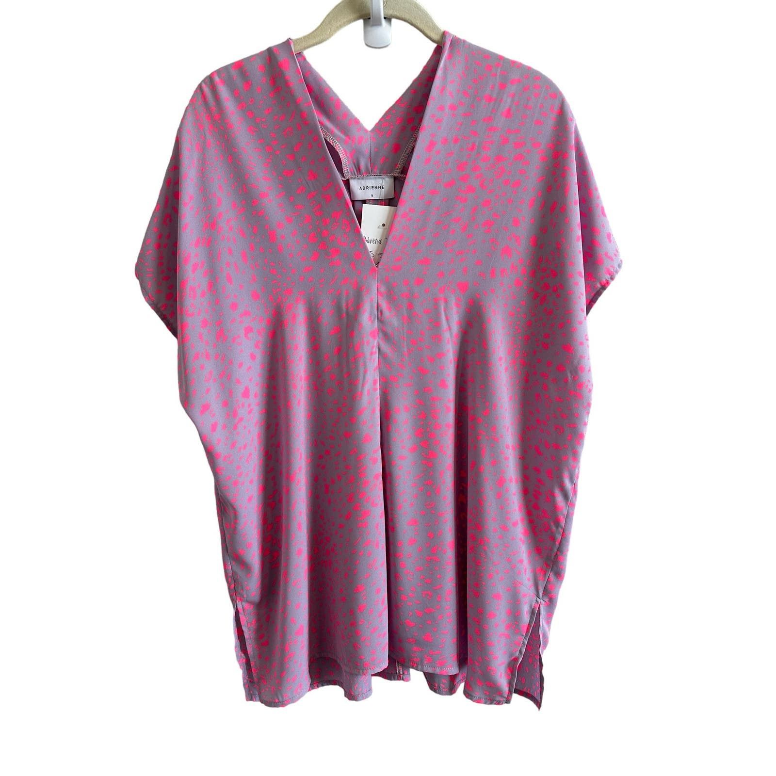 Other Adrienne Purple and Pink Cheetah V-Neck Short Sleeve Blouse Size S / US 4 / IT 40 - 3 Thumbnail