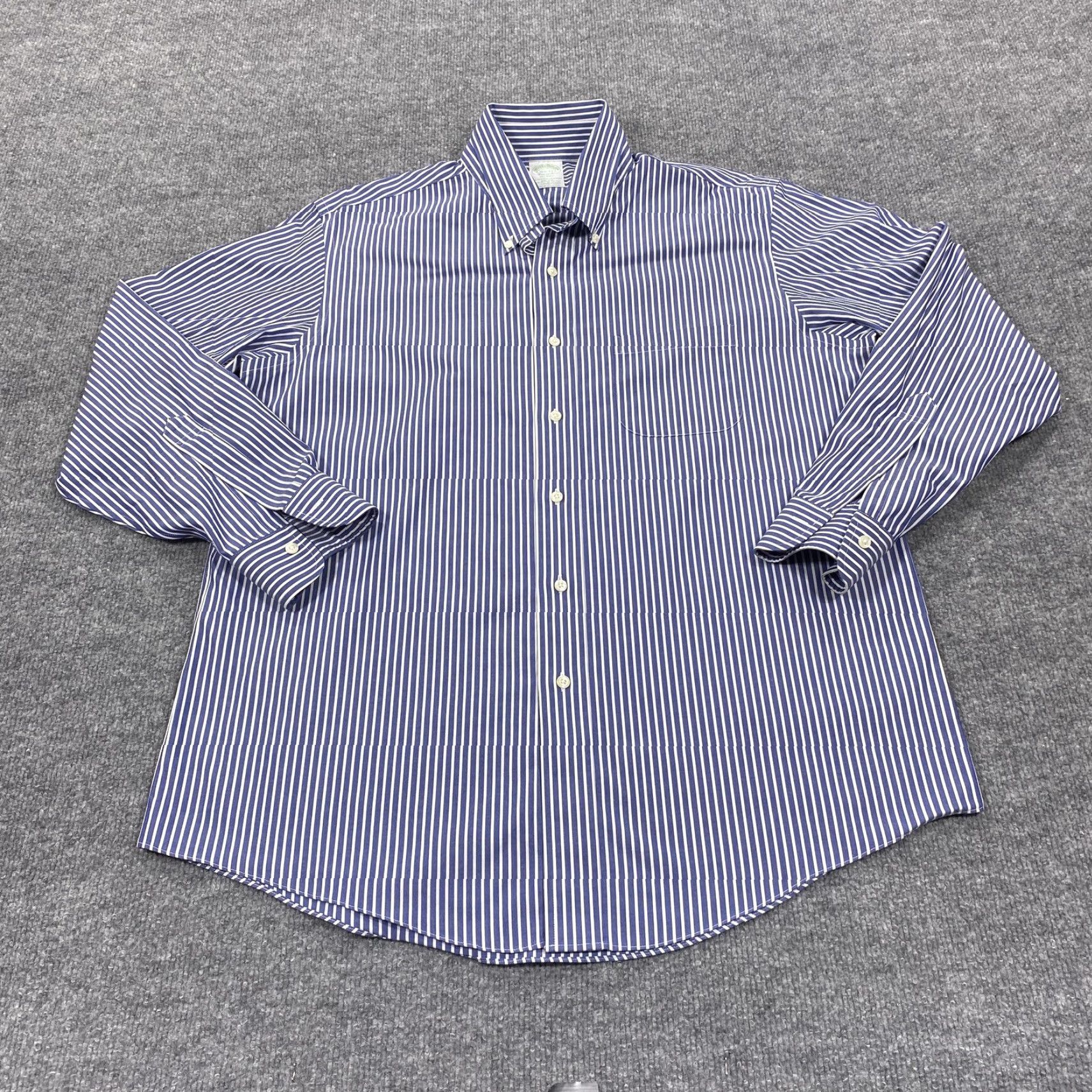 Brooks Brothers Brooks Brothers Shirt Mens L Blue Striped Long Sleeve Button-Up Slim Non-Iron Pockets 95% Supima Cotton Spandex Size US L / EU 52-54 / 3 - 2 Thumbnail