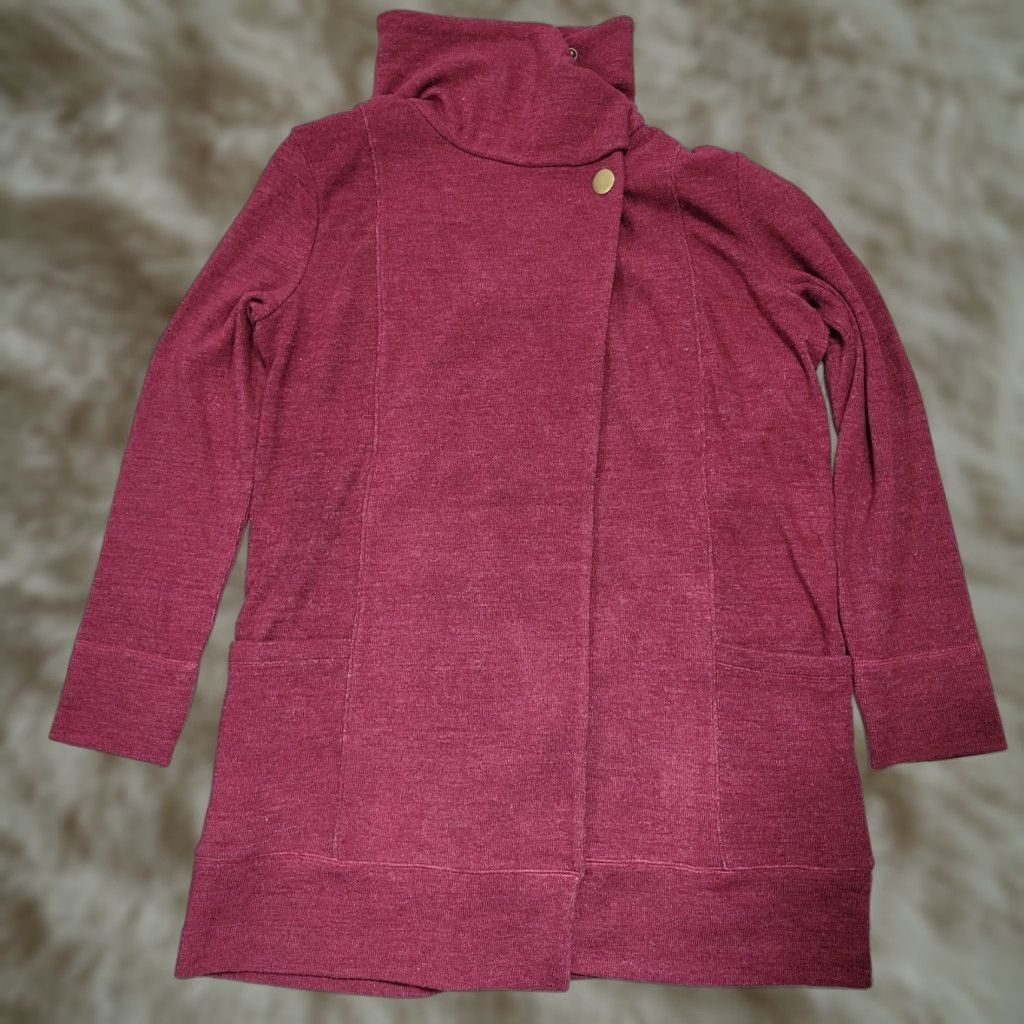 Vintage Caslon Women's Burgundy Cardigan Sweater High Neck Snap Buttons Size M Casual Knit Cotton Blend Cardigan Womens Burgundy 90s? Size M / US 6-8 / IT 42-44 - 1 Thumbnail