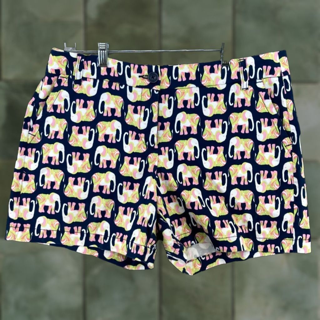 Vintage Crown & Ivy Women's Chino Shorts 10 Blue Geometric Pockets Casual Size 32" / US 10 / IT 46 - 1 Thumbnail