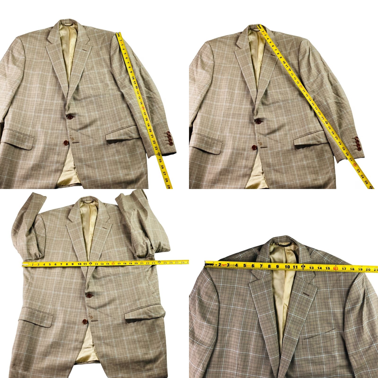 Vintage Trussini Blazer Jacket Men 50 Regular Wool Brown Windowpane Italy 2-Button Notch Lapel Size 50R - 8 Thumbnail