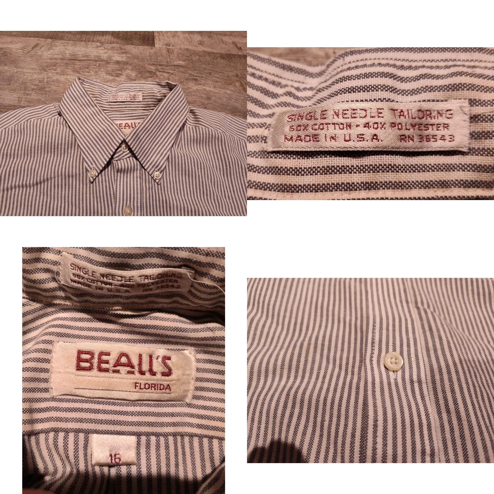 Vintage VINTAGE Bell's Striped Short Sleeve Button-Up Shirt USA Made Size 16 Men White/Gray Cotton Polyester Pocketed Buttons Size US L / EU 52-54 / 3 - 8 Thumbnail