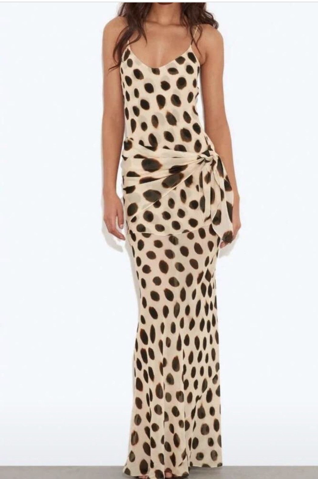 Leopard Print Maxi Dress W Detachable Scarf Tie Size Small in Beige, Women's