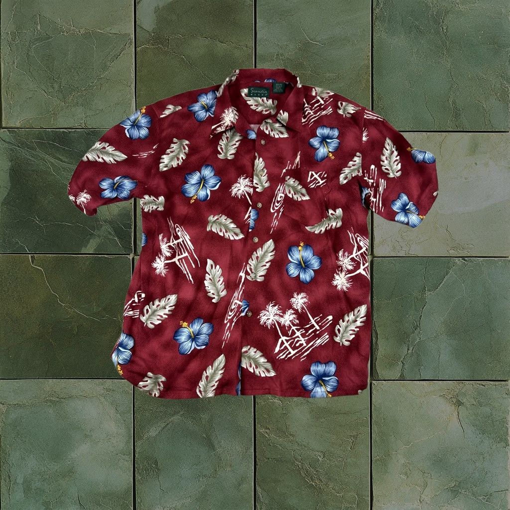 Scandia Woods Shirt Short Sleeve Button-Down Floral Red 1XL Mens Casual Hawaiian Western, Men's