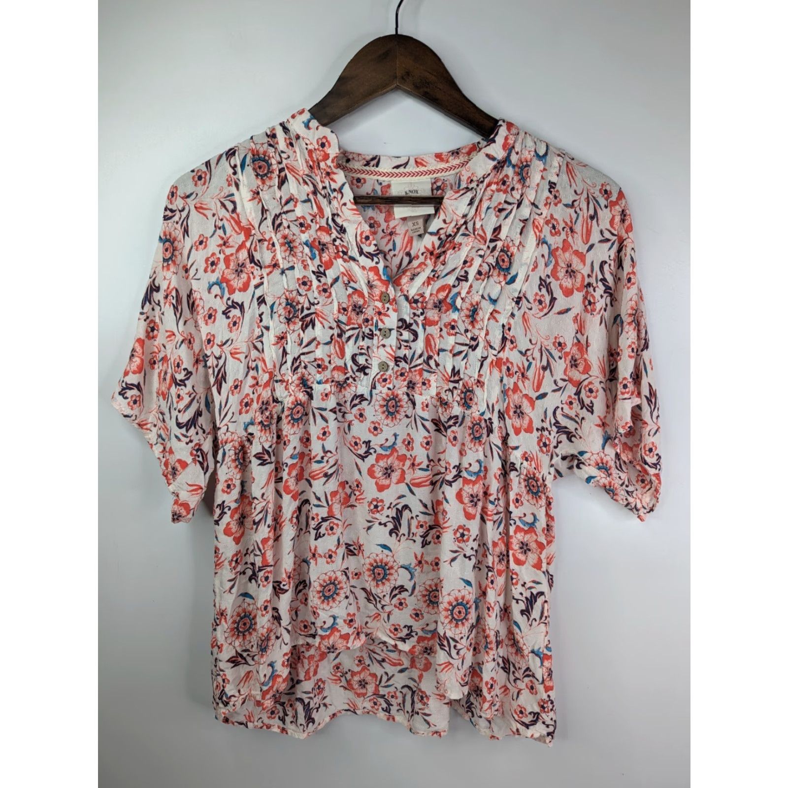 Vintage Knox Rose Blouse Women's XS Button-Up Tunic Short Sleeve Boho Floral Pink Size XS / US 0-2 / IT 36-38 - 2 Thumbnail