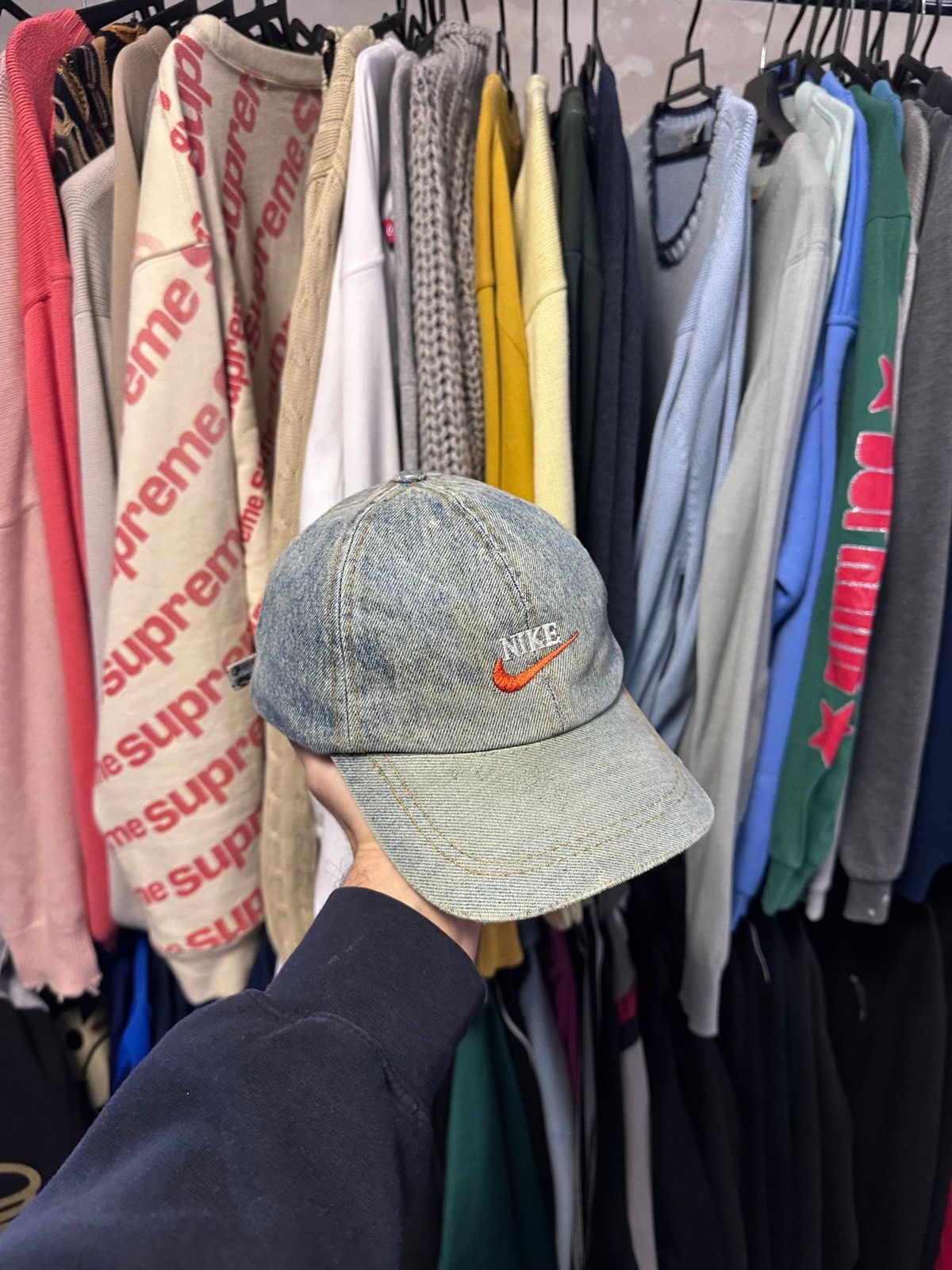 Nike Vintage 90s Nike Swoosh Denim Cap Rare Size ONE SIZE - 3 Thumbnail