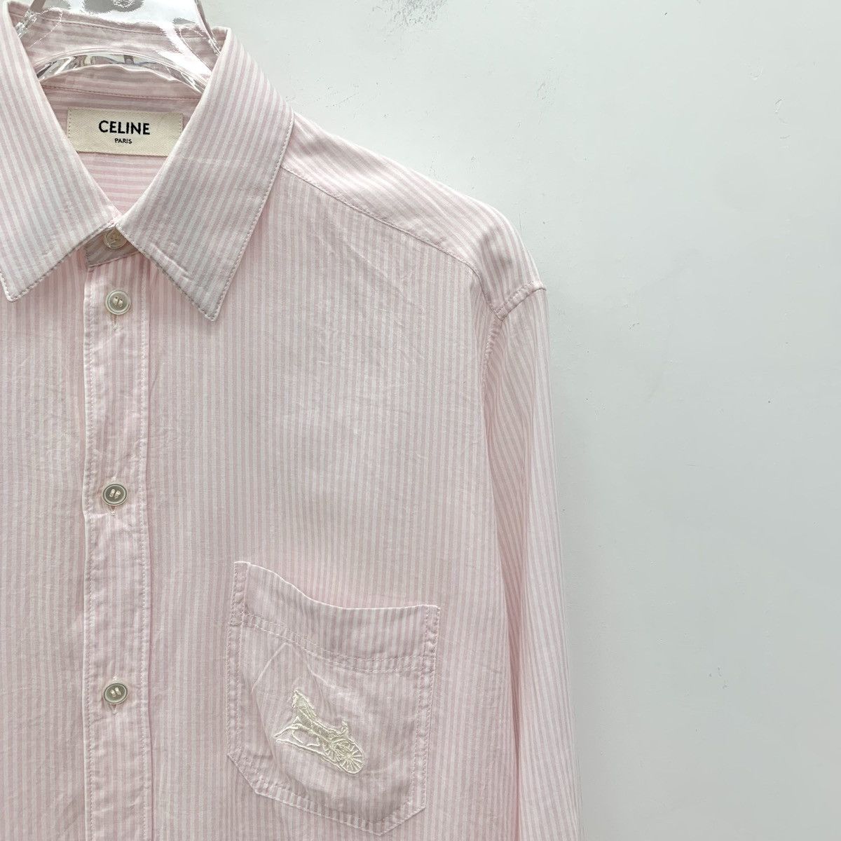 Celine Celine Pink Striped Carriage Long Sleeve Shirt K26WX Size S / US 4 / IT 40 - 3 Thumbnail