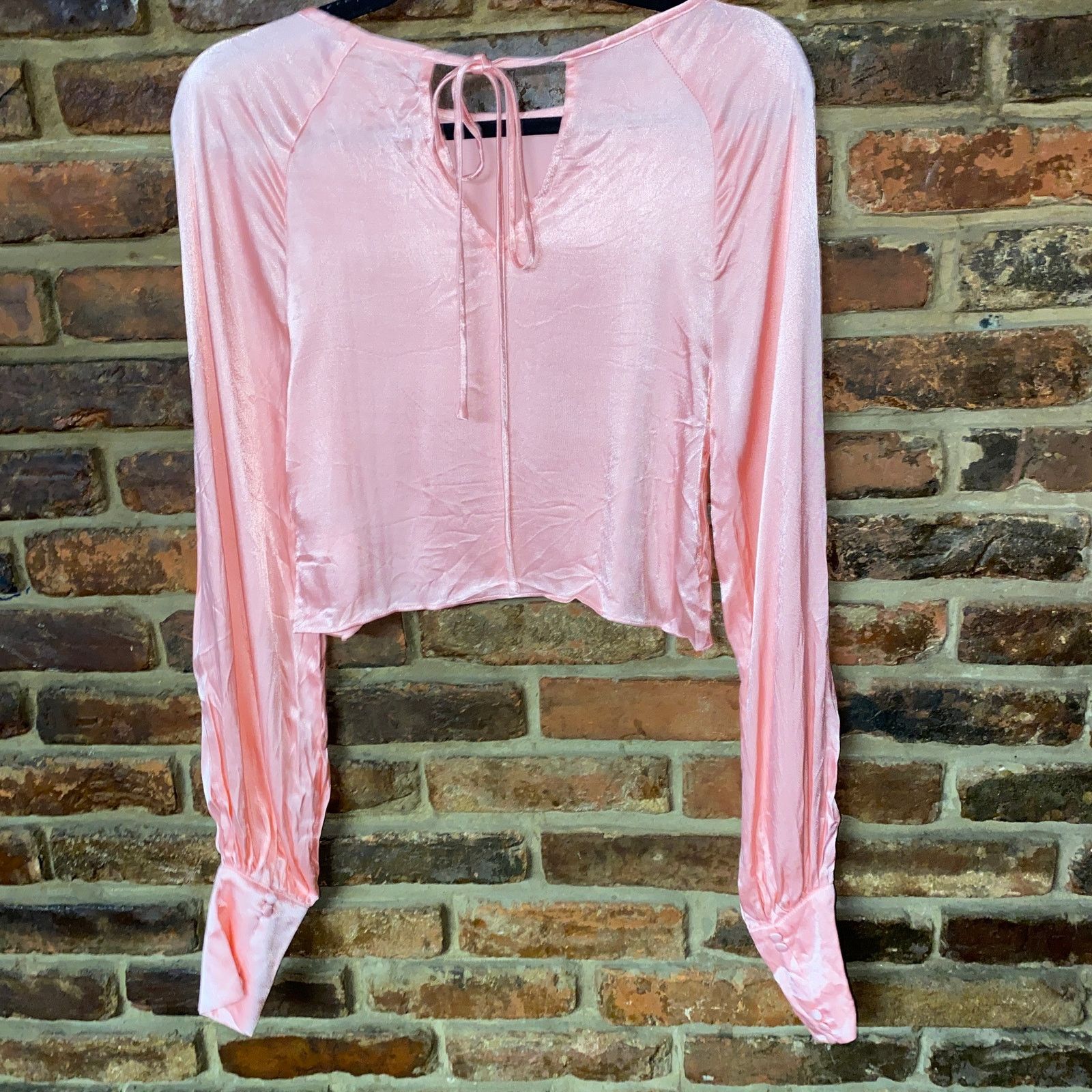 Other Grey Lab Pink Balloon Sleeve Tie-Back Crop Cropped Top XS Size XS / US 0-2 / IT 36-38 - 5 Thumbnail