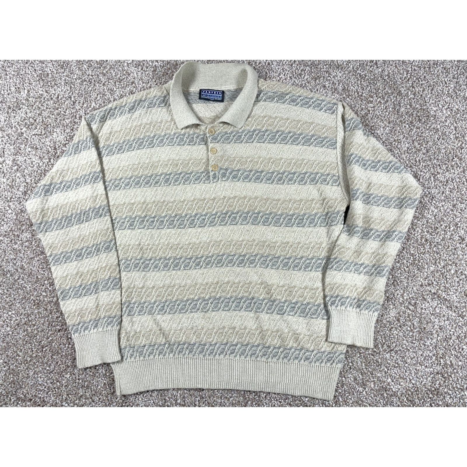 Jantzen VINTAGE Jantzen Striped Sweater Adult Large Light Gray Blue Chunky-Knit 90s Mens Size US L / EU 52-54 / 3 - 2 Thumbnail