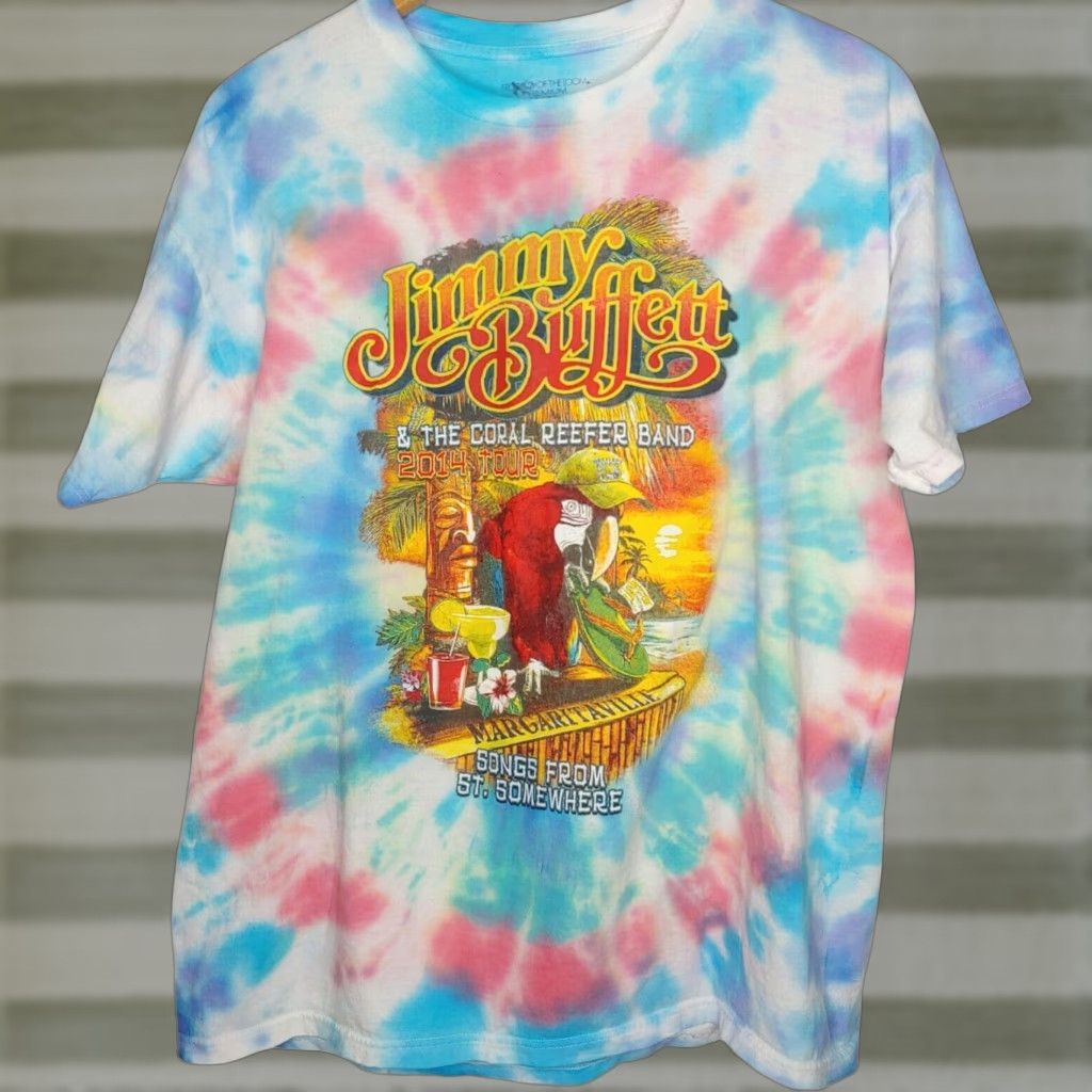 Vintage VINTAGE Jimmy Buffett Shirt XL Coral Reefer Band 2014 Tour Tie Dye Parrotthead Music Shirt Men T-Shirt Graphic Print Double-Sided Beach Band Size US XL / EU 56 / 4 - 1 Thumbnail
