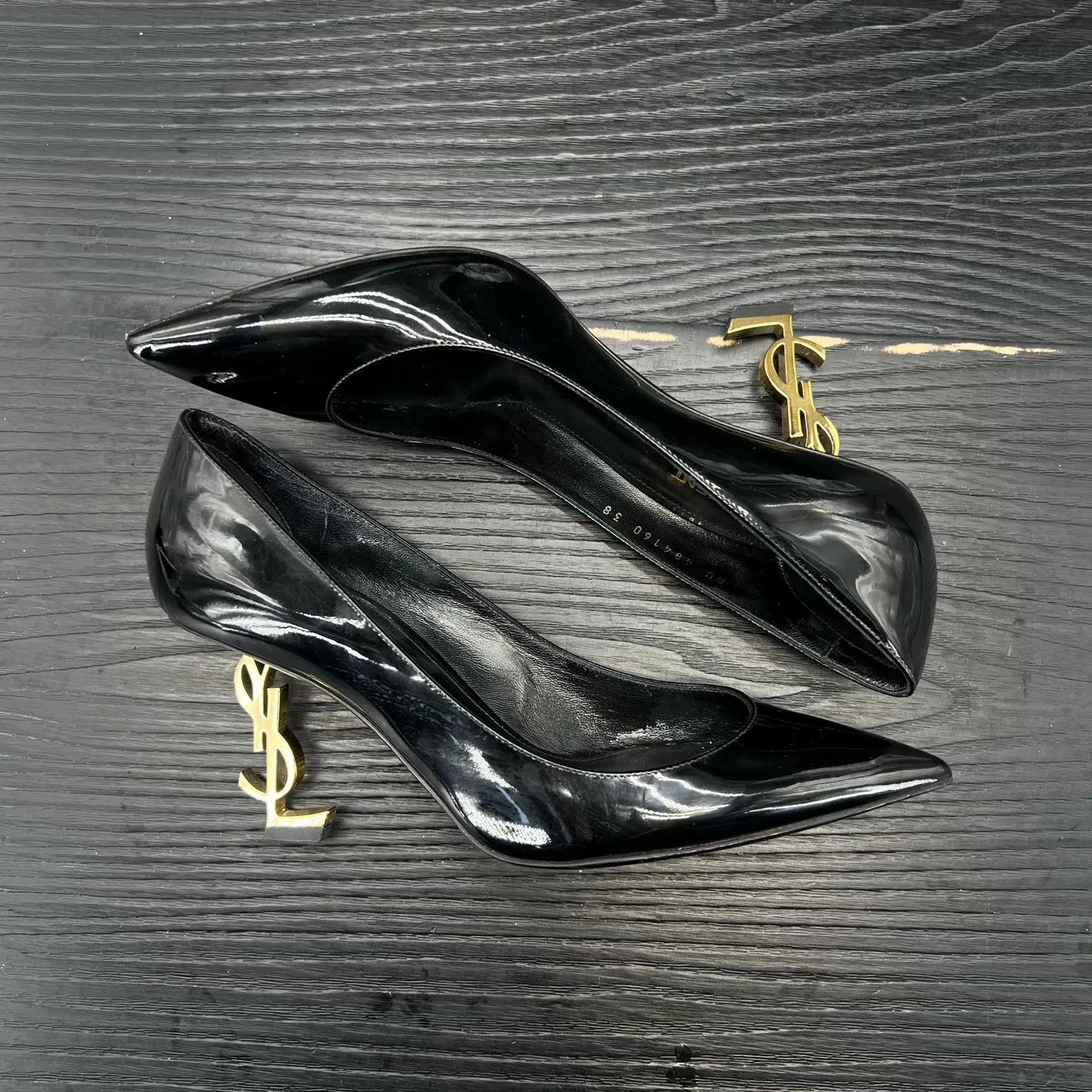 Yves Saint Laurent YSL Opyum Black Gold Heeled Pumps 38 Size US 7.5 / IT 37.5 - 7 Thumbnail